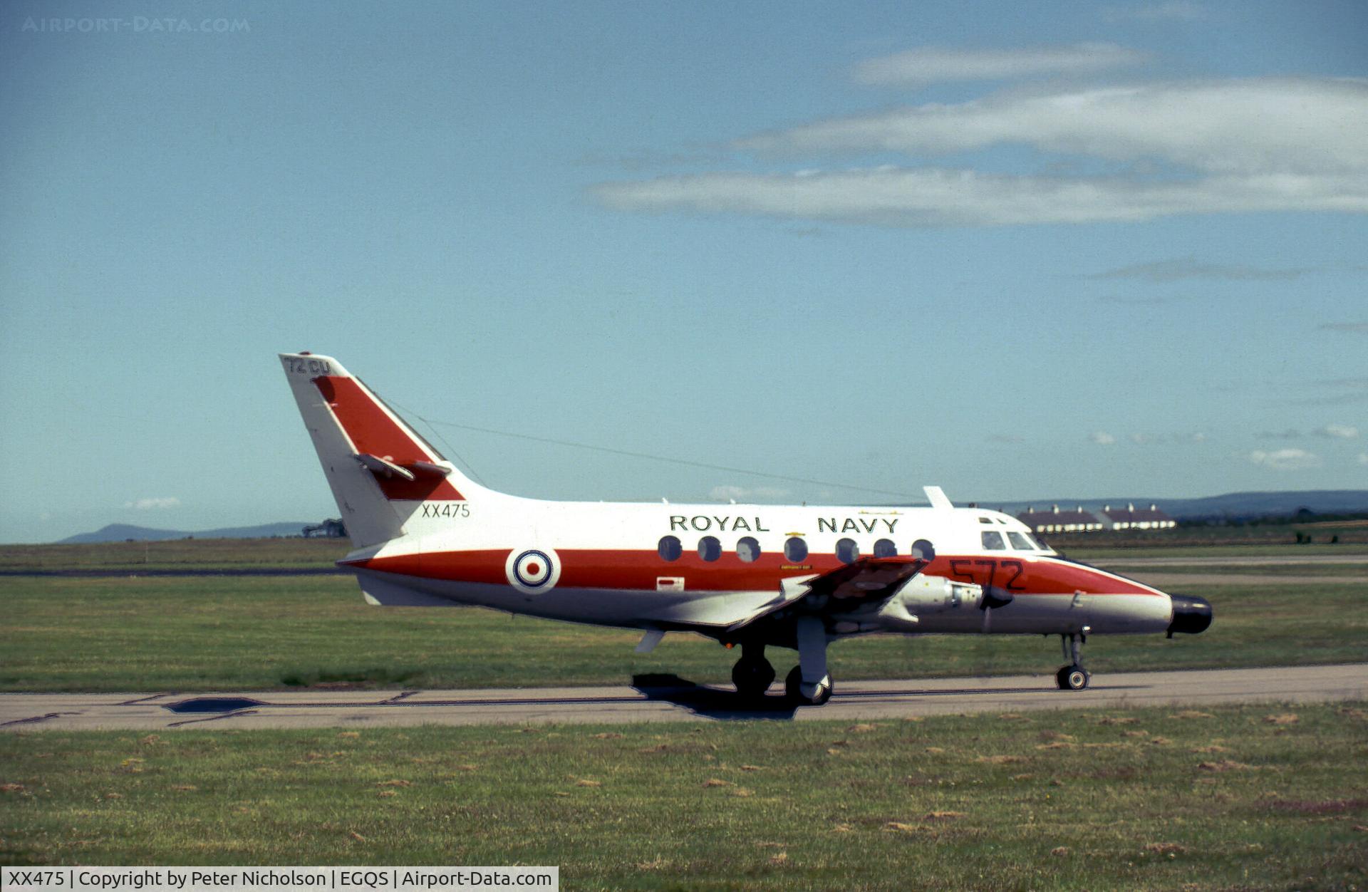 XX475, Scottish Aviation HP-137 Jetstream T.2 C/N 206, Jetstream T.2 of 750 Squadron at RNAS Culdrose taxying to the active runway at RAF Lossiemouth in the Summer of 1982.