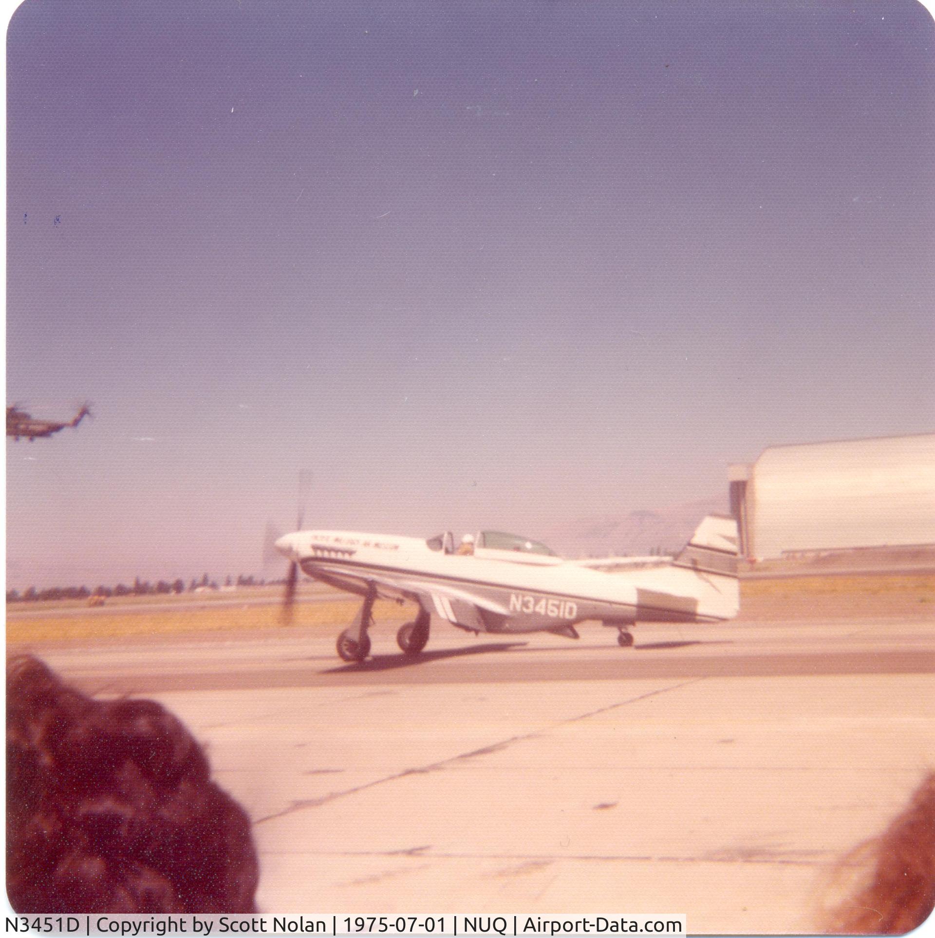 N3451D, 1944 North American F-51D Mustang C/N 122-41547, Taken at Moffett Naval Air Field (Mt. View, CA) in July 1975