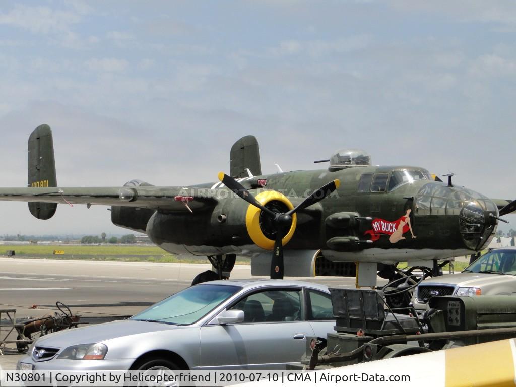 N30801, 1944 North American TB-25N Mitchell C/N 108-34076, 30801 converted to TB-25N.  Was *Catch 22* aircraft N3699G.  Airworthy at Van Nuys, CA as N30801. Currently owned by Ed Schepft as N3699G.