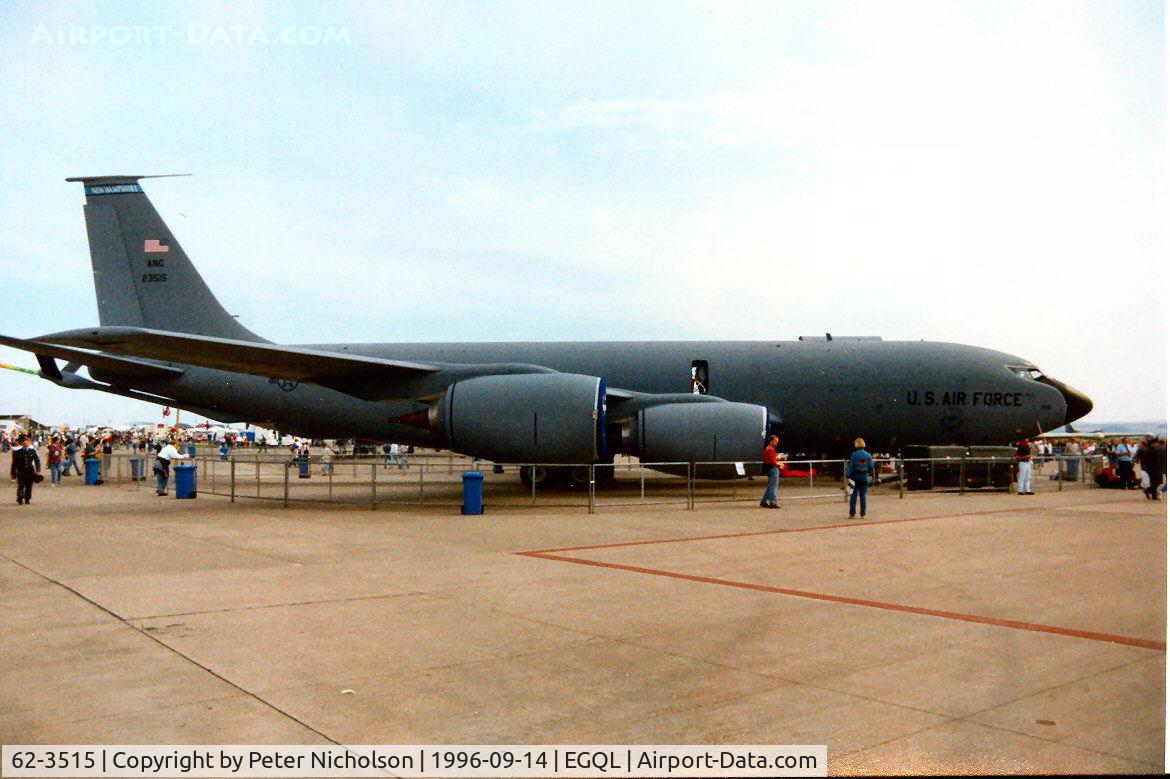 62-3515, 1962 Boeing KC-135R Stratotanker C/N 18498, KC-135R Stratotanker, callsign Pack 99, of the 133rd Air Refuelling Squadron New Hampshire ANG on display at the 1996 RAF Leuchars Airshow.