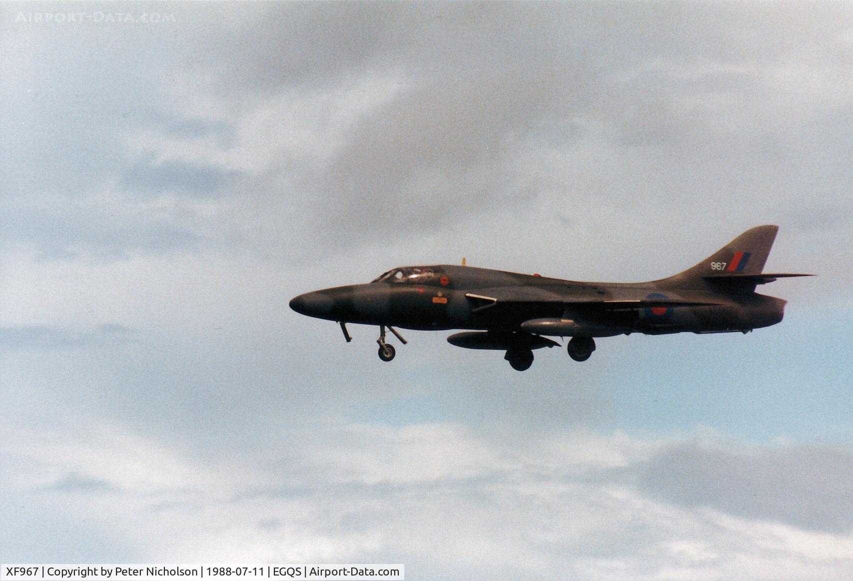 XF967, 1956 Hawker Hunter T.8B C/N HABL-003122, Hunter T.8B of 237 Operational Conversion Unit on final approach to RAF Loassiemouth in the Summer of 1988.