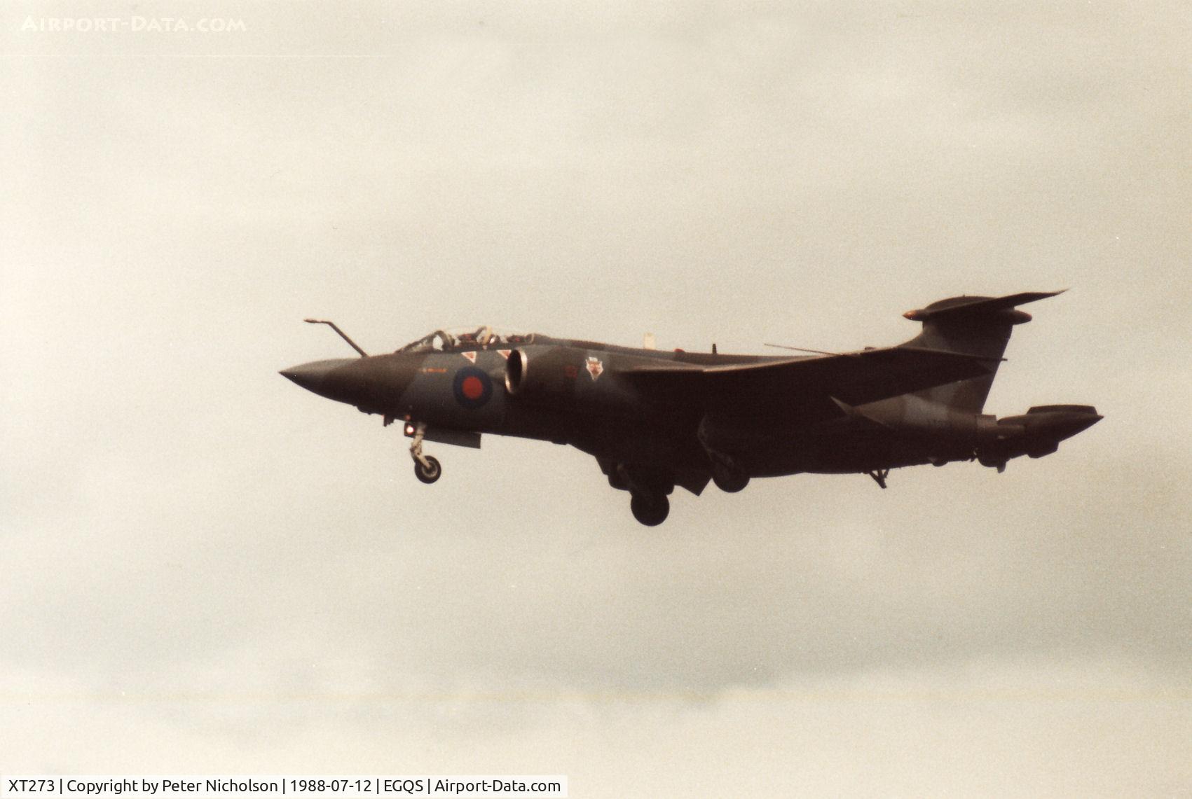 XT273, 1965 Hawker Siddeley Buccaneer S.2A C/N B3-16-64, Buccaneer S.2B of 12 Squadron on final approach to RAF Lossiemouth in the Summer of 1988.