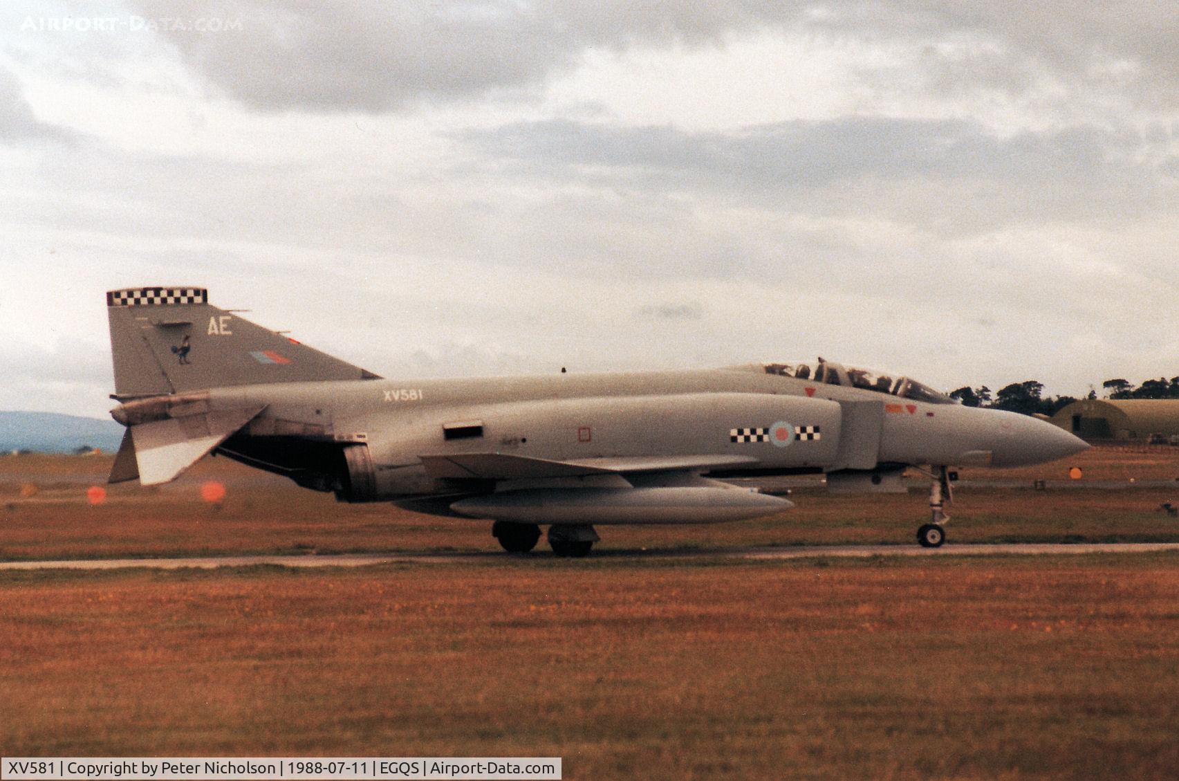 XV581, 1969 McDonnell Douglas Phantom FG1 C/N 3235/9335, Phantom FG.1 of 43 Squadron at RAF Leuchars awaiting clearance to join the active runway at RAF Lossiemouth in the Summer of 1988.