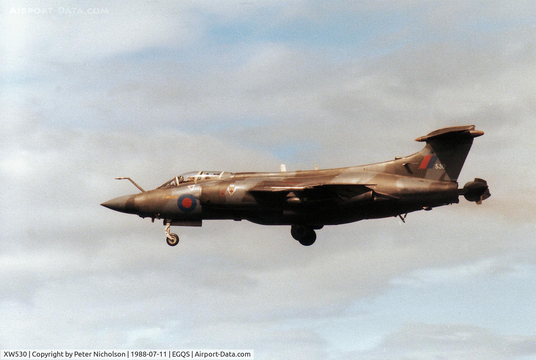 XW530, 1970 Hawker Siddeley Buccaneer S.2B C/N B3-06-69, Buccaneer S.2B of 12 Squadron on final approach to RAF Lossiemouth in the Summer of 1988.