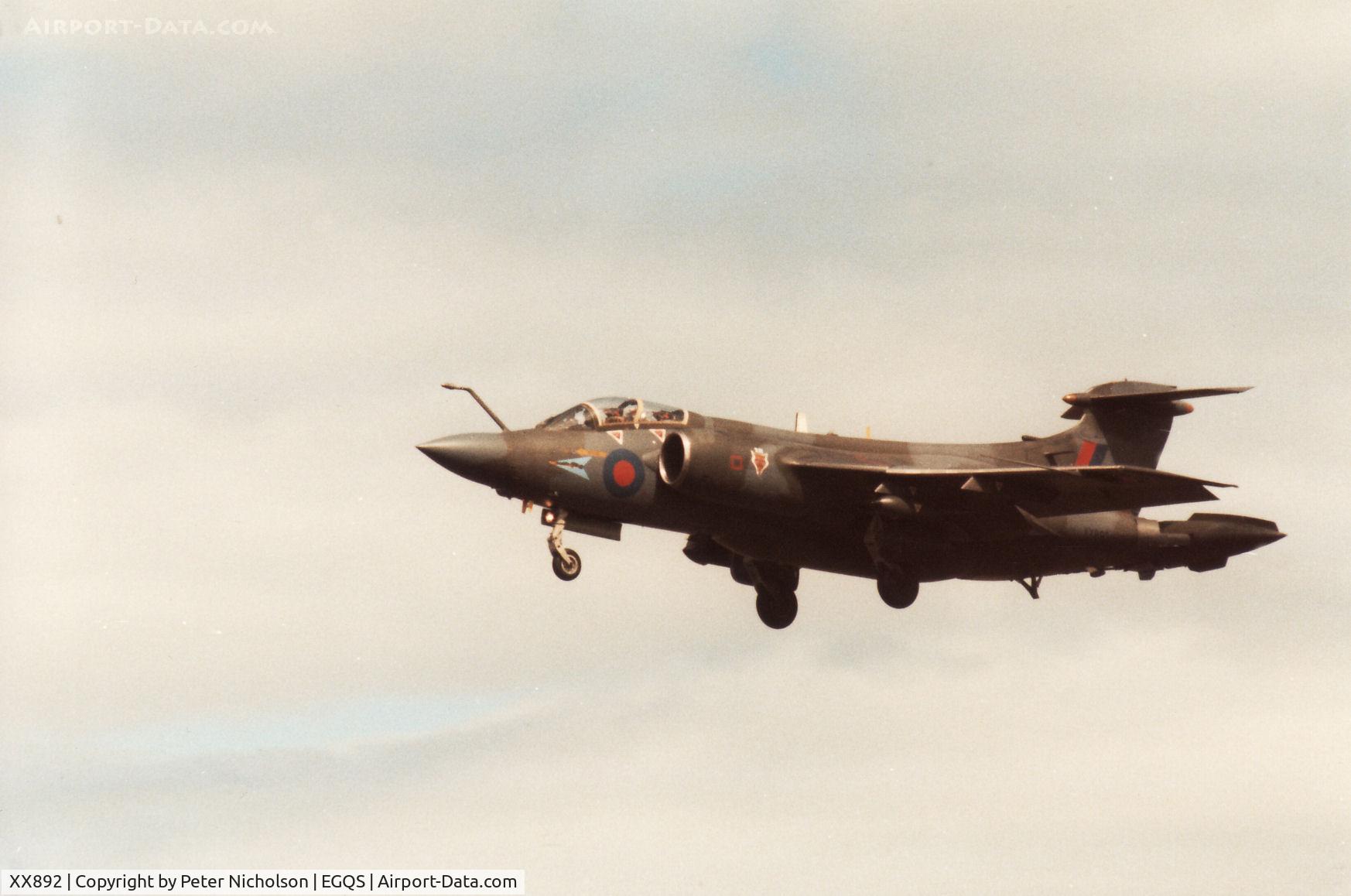 XX892, 1975 Hawker Siddeley Buccaneer S.2B C/N B3-01-74, Buccaneer S.2B of 12 Squadron on final approach to RAF Lossiemouth in the Summer of 1988.