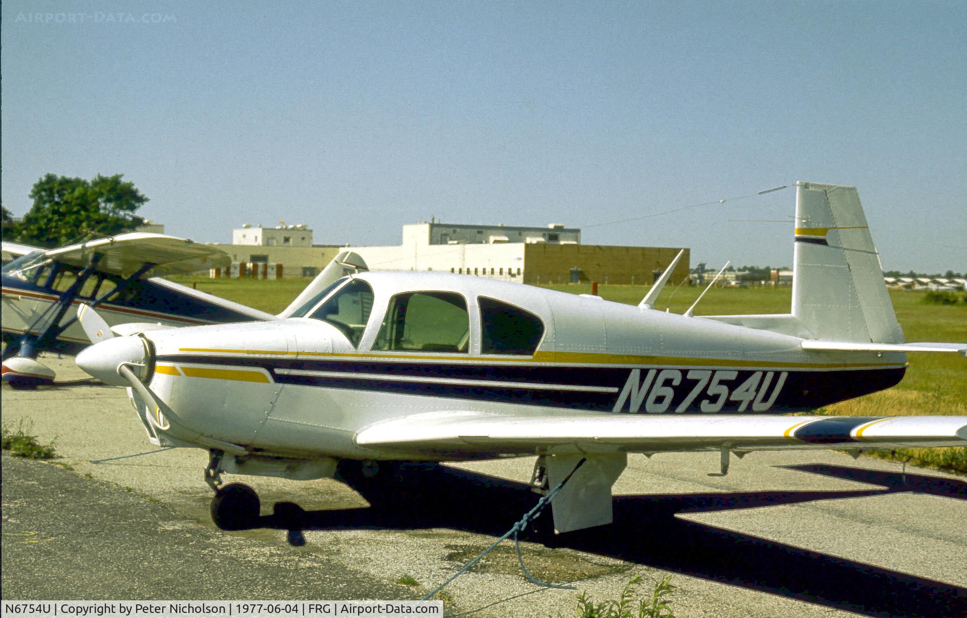 N6754U, 1963 Mooney M20C Ranger C/N 2476, Mooney M20C resident at Republic Airport on Long Island as seen in the Summer of 1977.