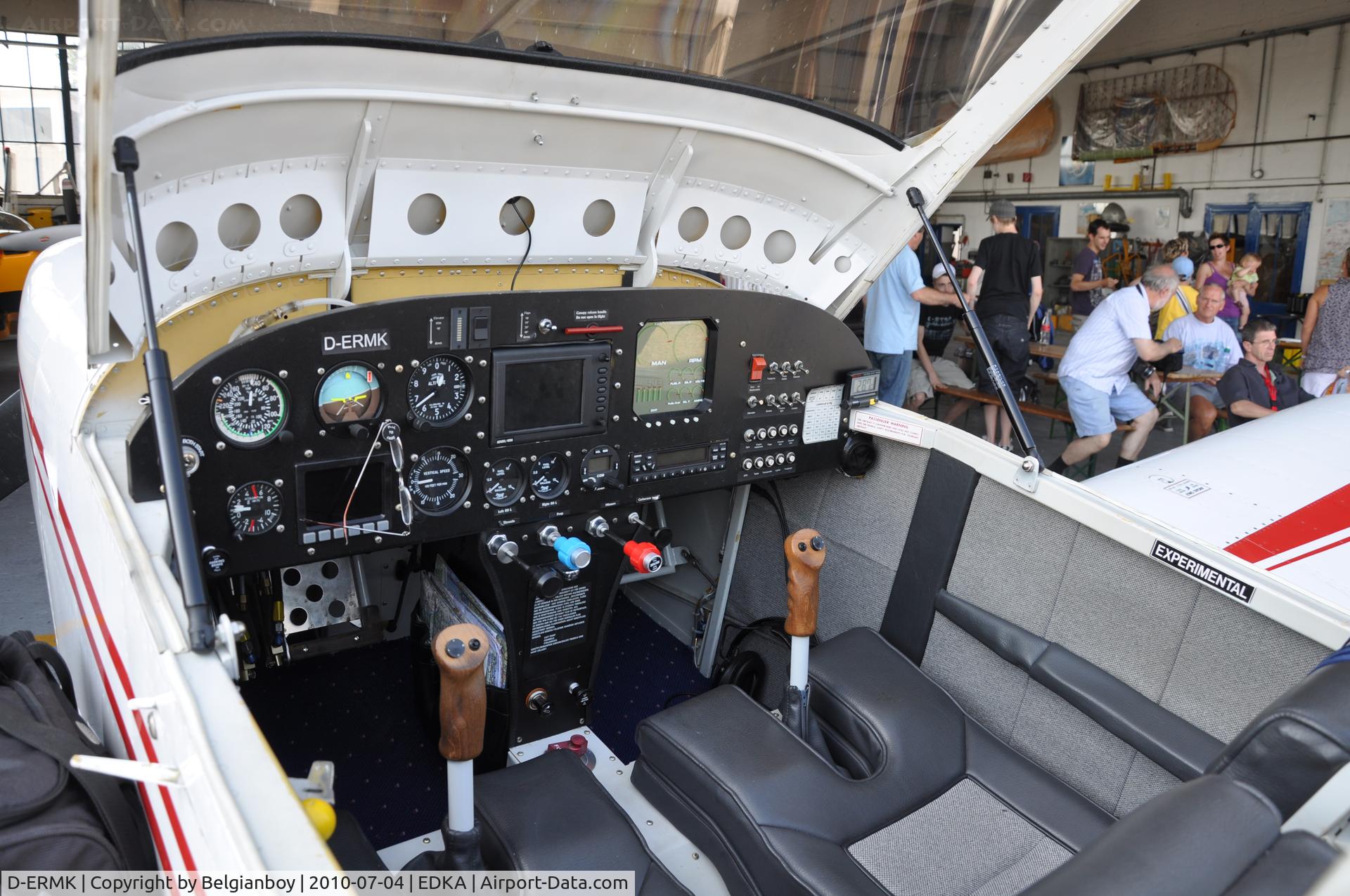 D-ERMK, Vans RV-7 C/N 003, Cockpit view showing two seats with dual control.

Aircraft registered as experimental.