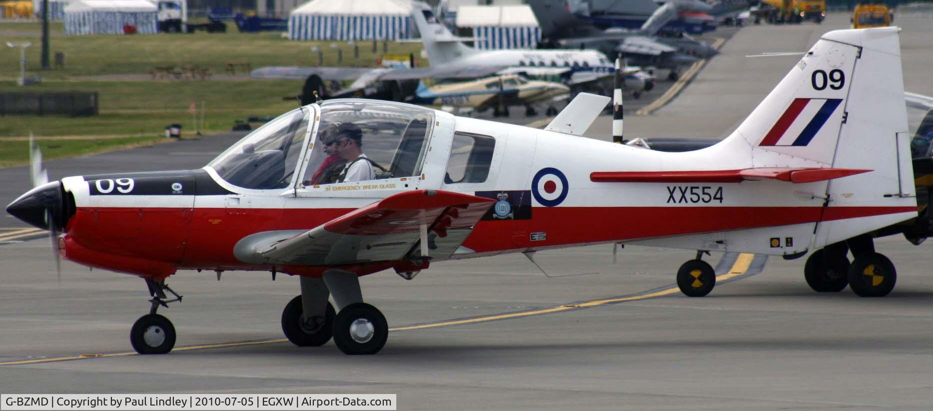 G-BZMD, 1973 Scottish Aviation Bulldog T.1 C/N BH120/247, Power checks departing after the airshow