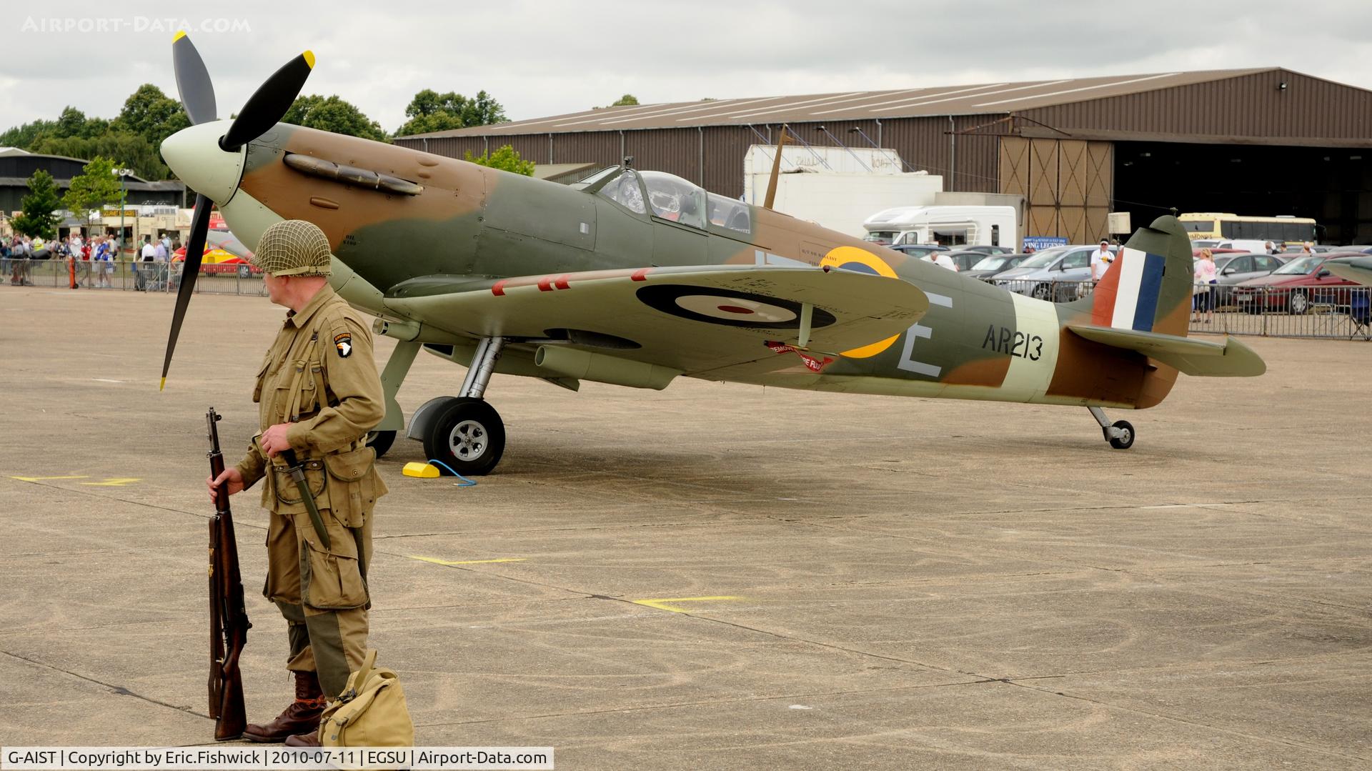 G-AIST, 1941 Supermarine 300 Spitfire Mk1A C/N WASP/20/2, 4. AR213 at the magnificent Duxford Flying Legends Air Show July 2010