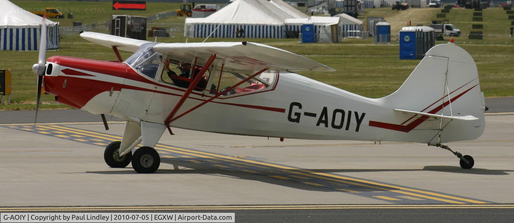 G-AOIY, 1956 Auster J-5G Cirrus Autocar C/N 3199, departing after the airshow