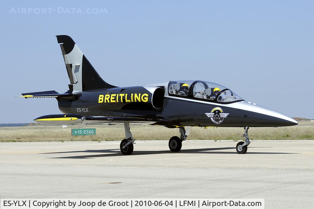 ES-YLX, Aero L-39 Albatros C/N 432905, New colors of the Breitling display team. Seen during arrival for the Istres open house.