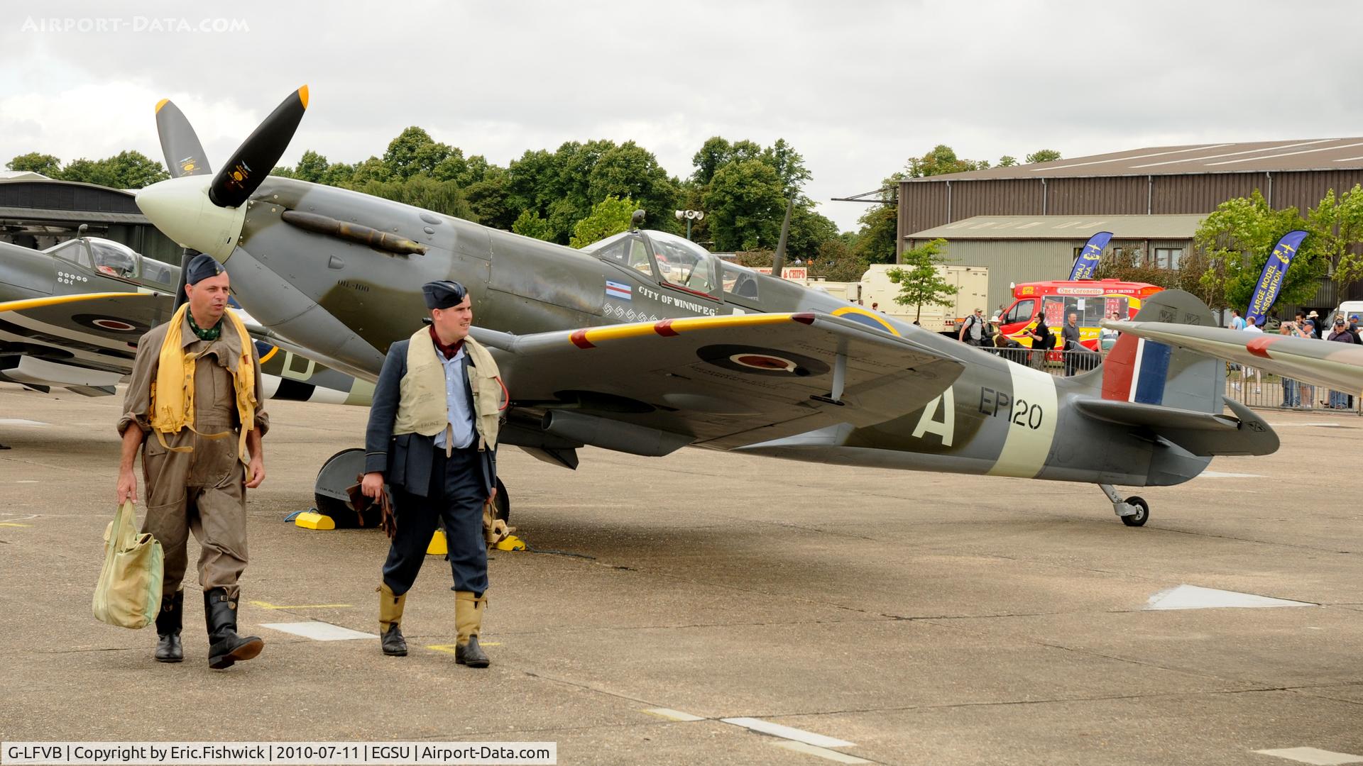 G-LFVB, 1942 Supermarine 349 Spitfire LF.Vb C/N CBAF.2403, 4. EP120 at the magnificent Duxford Flying Legends Air Show July 2010