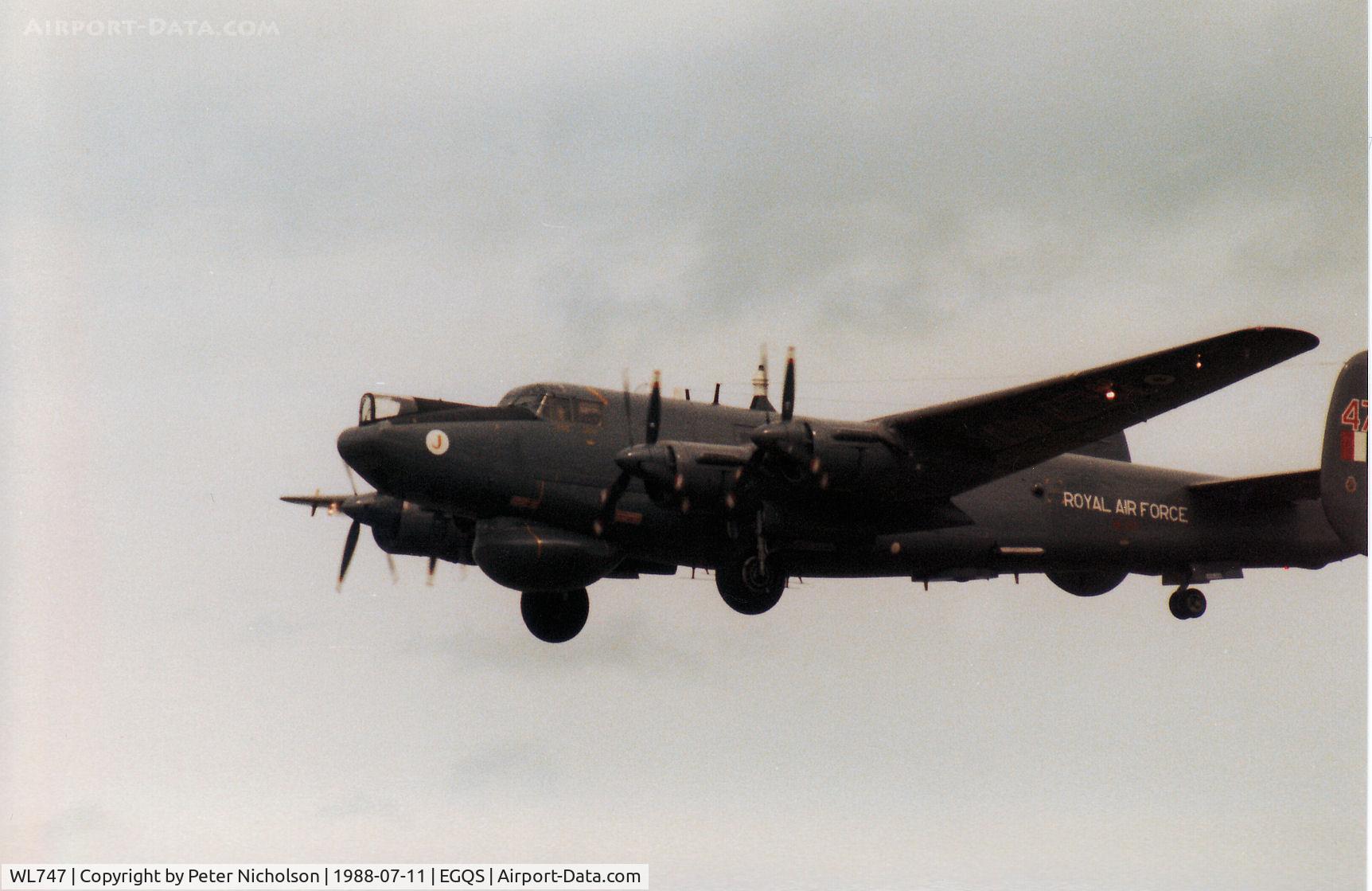 WL747, Avro 716 Shackleton AEW.2 C/N R3/696/239005, Shackleton AEW.2 of 8 Squadron on final approach to RAF Lossiemouth in the Summer of 1988.
