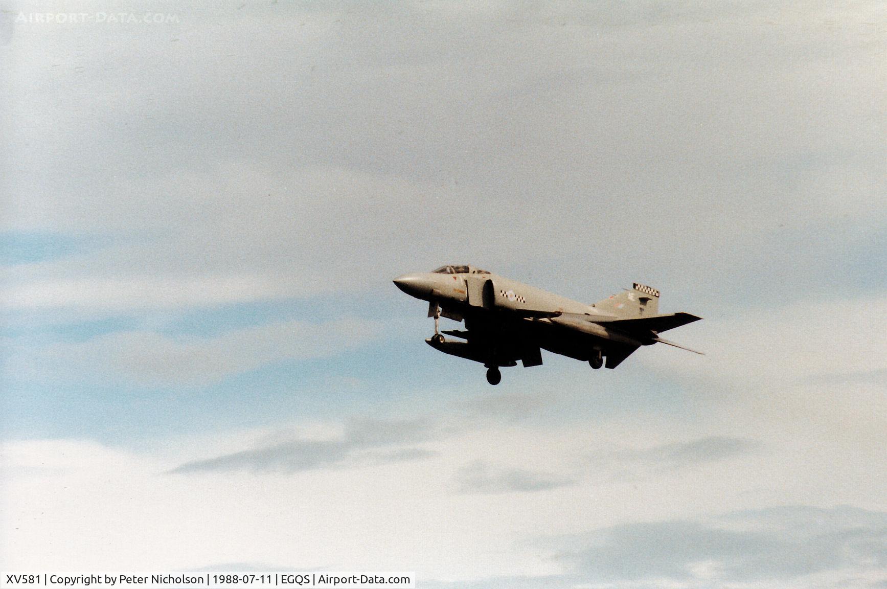 XV581, 1969 McDonnell Douglas Phantom FG1 C/N 3235/9335, Phantom FG.1 of 43 Squadron at RAF Leuchars on final approach to RAF Lossiemouth in the Summer of 1988.