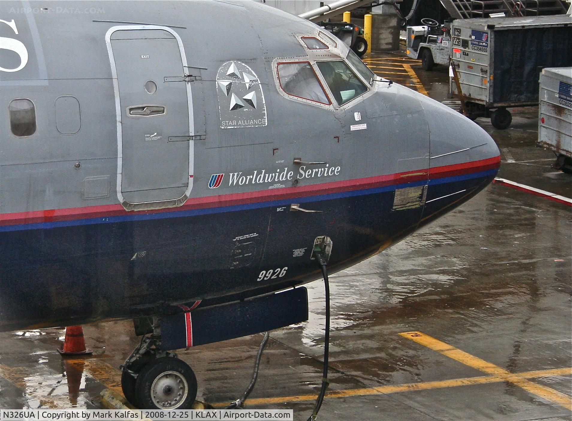 N326UA, 1988 Boeing 737-322 C/N 23958, United Airlines Boeing 737-322, N326UA at gate 70A KLAX.