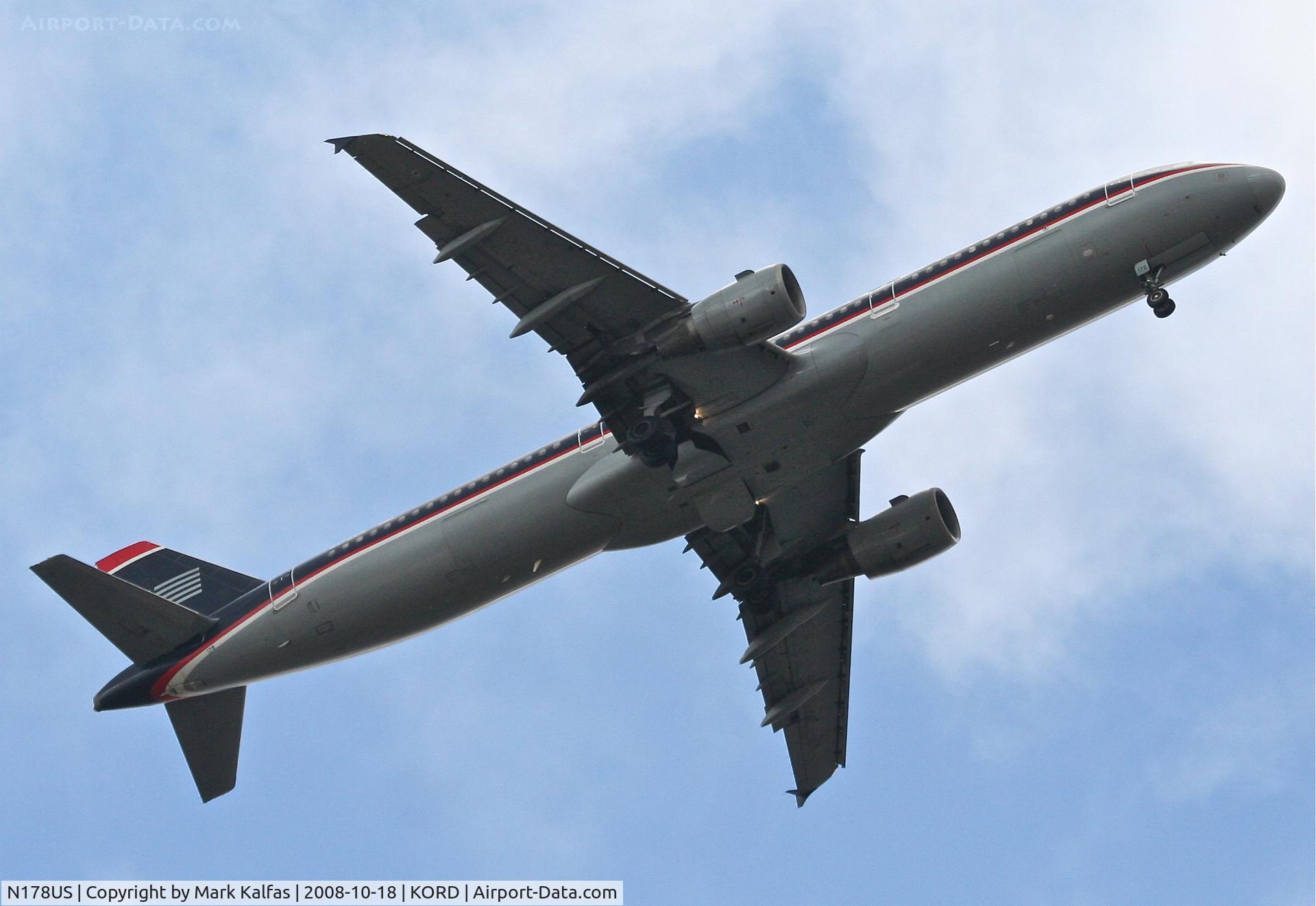 N178US, 2001 Airbus A321-211 C/N 1519, US Airways Airbus A321-211, N178US on the 4R approach KORD.