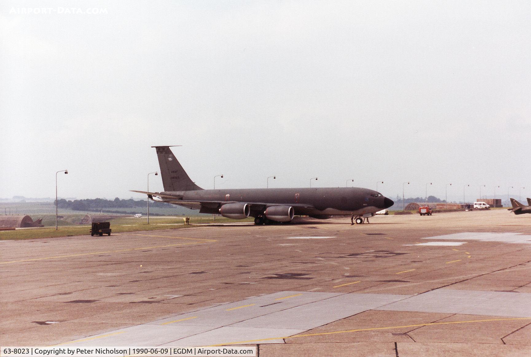 63-8023, 1963 Boeing KC-135R Stratotanker C/N 18640, KC-135R Stratotanker named Ultimate Warrior of the 305th Air Refuelling Wing at Grissom AFB in the static park of the 1990 Boscombe Down Battle of Britain 50th Anniversary Airshow.