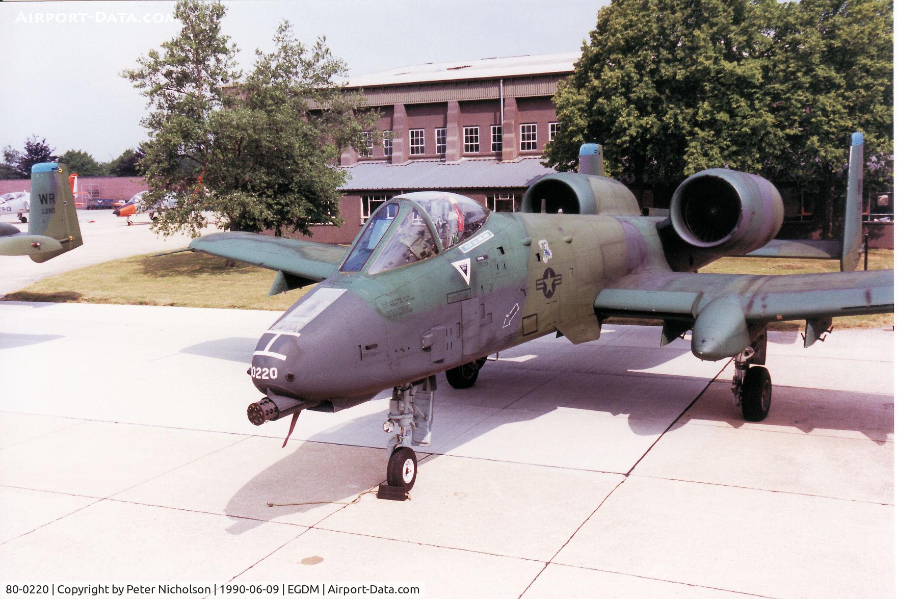 80-0220, 1980 Fairchild Republic A-10A Thunderbolt II C/N A10-0570, Bison 33, A-10A Thunderbolt of 91st Tactical Fighter Squadron/81st Tactical Fighter Wing on the flight-line at the 1990 Boscombe Down Battle of Beritain 50th Anniversary Airshow.