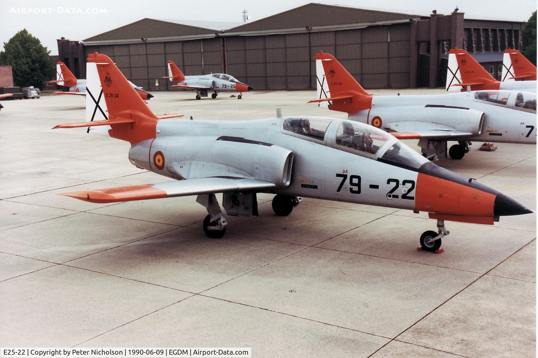 E25-22, CASA C-101EB Aviojet C/N EB01-22-022, CASA C-101EB Aviojet of the Spanish Air Force display team on the flight-line at the 1990 Boscombe Down Battle of Britain 50th Anniversary Airshow.