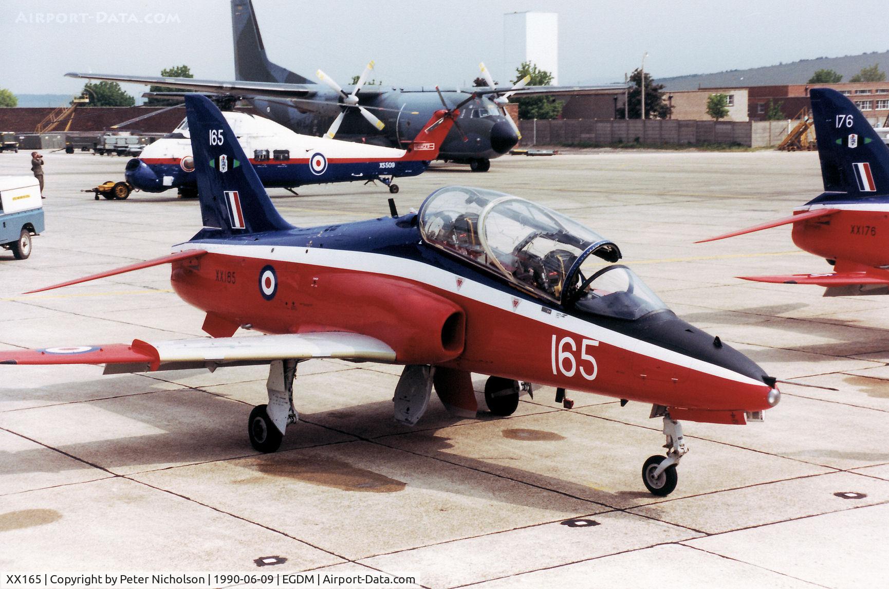 XX165, 1976 Hawker Siddeley Hawk T.1 C/N 012/312012, Hawk T.1 of the Central Flying School on the flight-line at the 1990 Boscombe Down Battle of Britain 50th Anniversary Airshow.