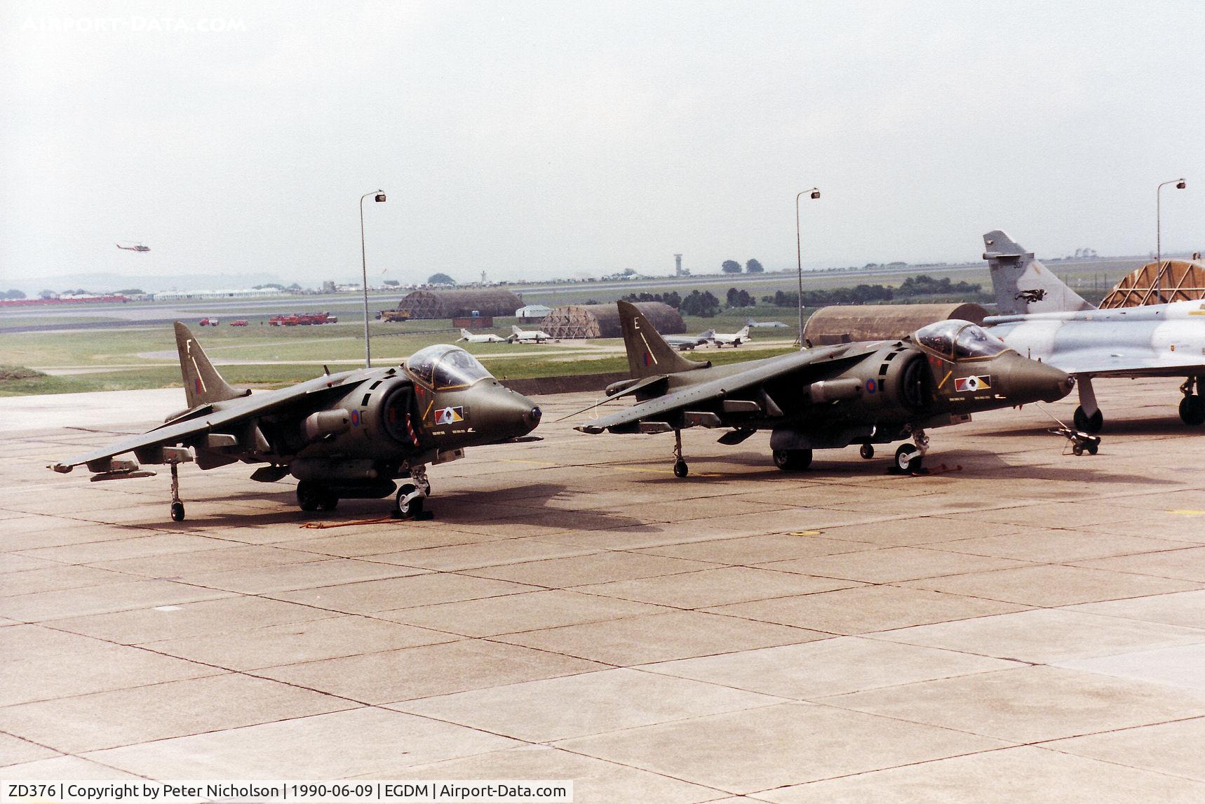 ZD376, 1988 British Aerospace Harrier GR.5 C/N P24, Harrier GR.5, callsign Wildcat Bravo, of 233 Operational Conversion Unit at RAF Wittering on the flight-line at the 1990 Boscombe Down Battle of Britain 50th Anniversary Airshow.