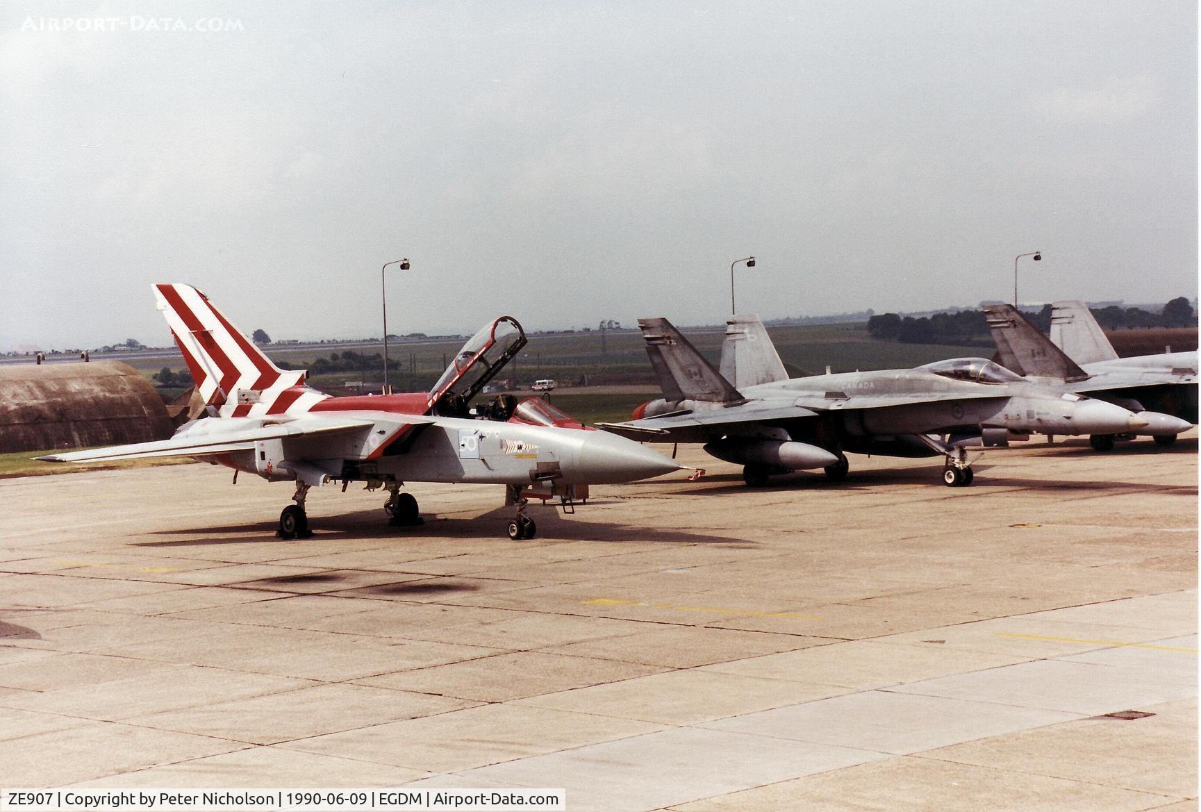 ZE907, 1989 Panavia Tornado F.3 C/N AS098/765/2126, Tornado F.3, callsign Tornado 1, of 229 Operational Conversion Unit at RAF Coningsby on the flight-line at the 1990 Boscombe Down Battle of Britain 50th Anniversary Airshow.