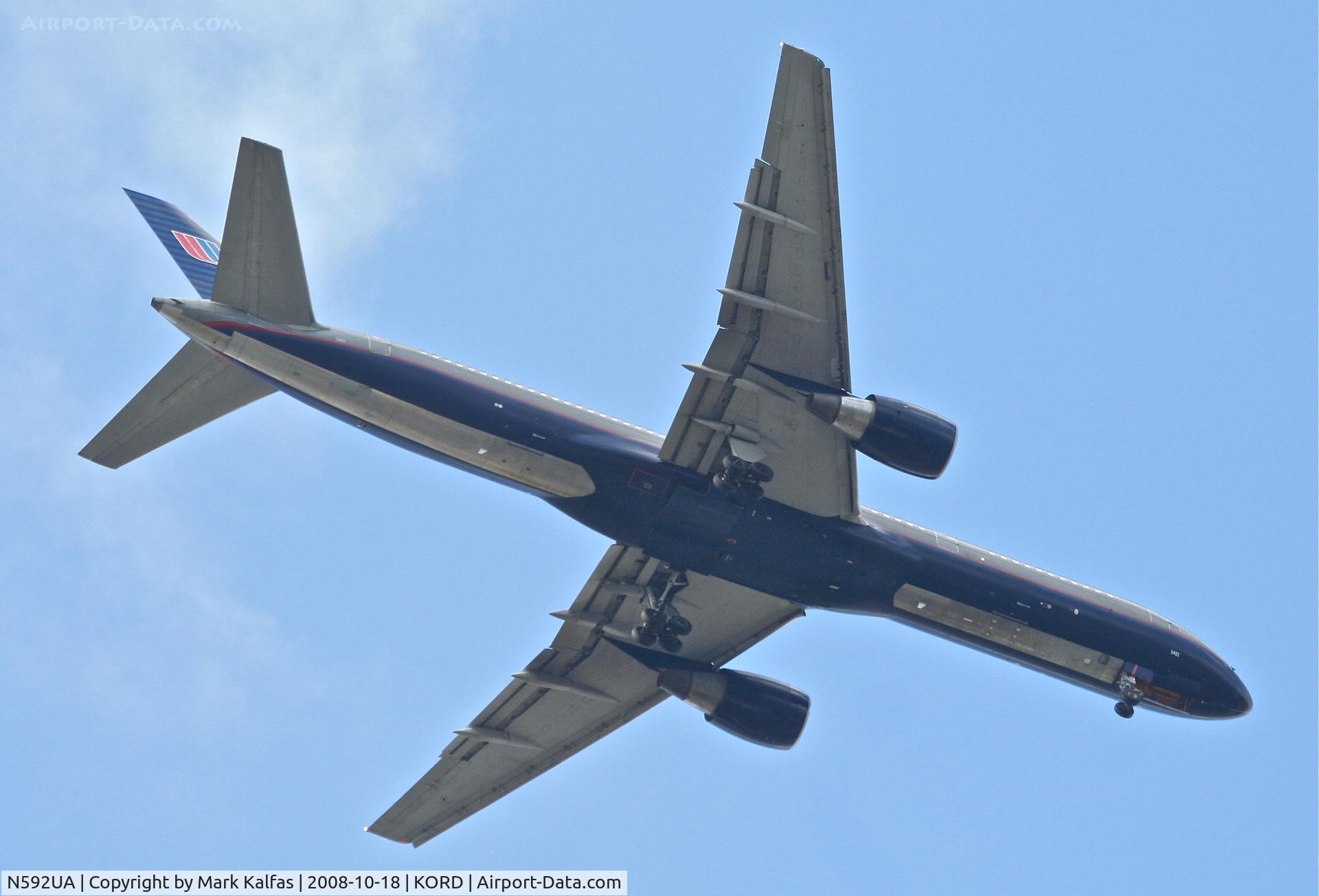 N592UA, 1996 Boeing 757-222F C/N 28143, United Airlines Boeing 757-222, N592UA 4R approach KORD.