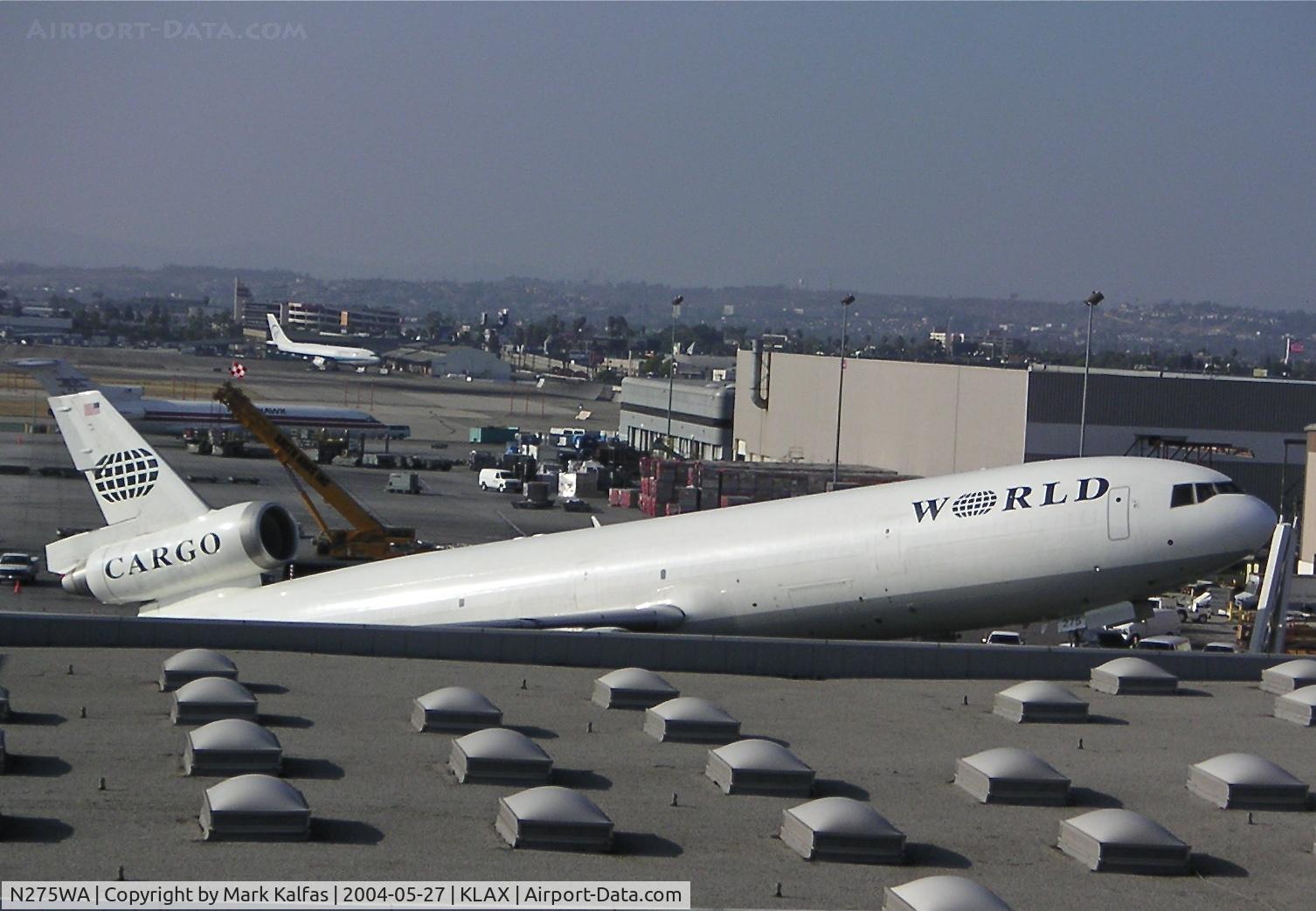 N275WA, 1995 McDonnell Douglas MD-11CF C/N 48631, World Airways Mcdonnell Douglas MD-11F, N275WA on the cargo ramp KLAX with a weight and balance issue.