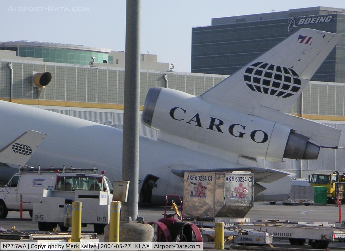 N275WA, 1995 McDonnell Douglas MD-11CF C/N 48631, World Airways Mcdonnell Douglas MD-11F, N275WA on the cargo ramp KLAX with a weight and balance issue.