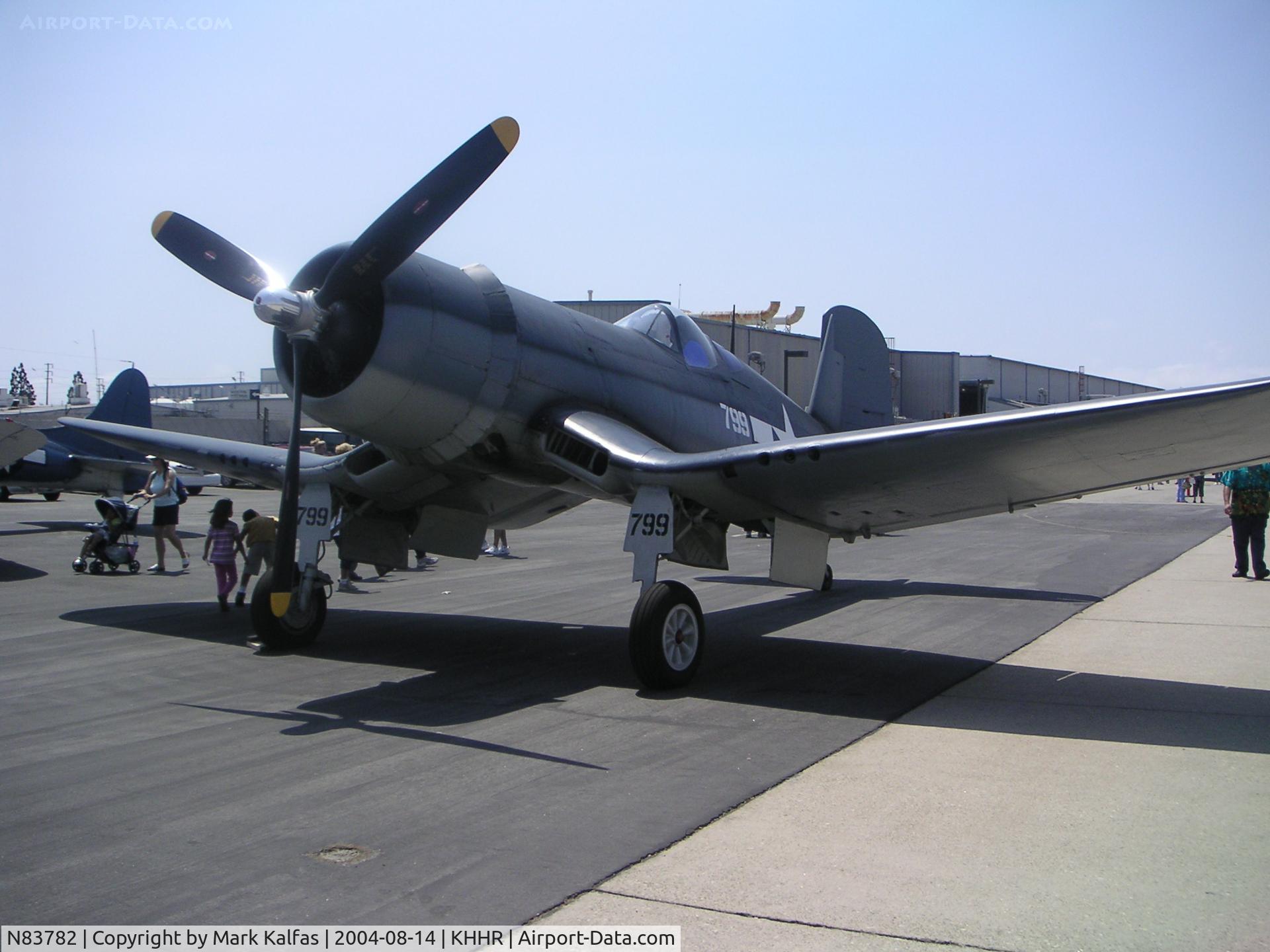 N83782, 1942 Vought F4U-1 Corsair C/N 3884 (Bu 17799), Planes of Fame Vought F4U-1A Corsair, NX83782 is on the ramp for the 2004 Air Faire KHHR.