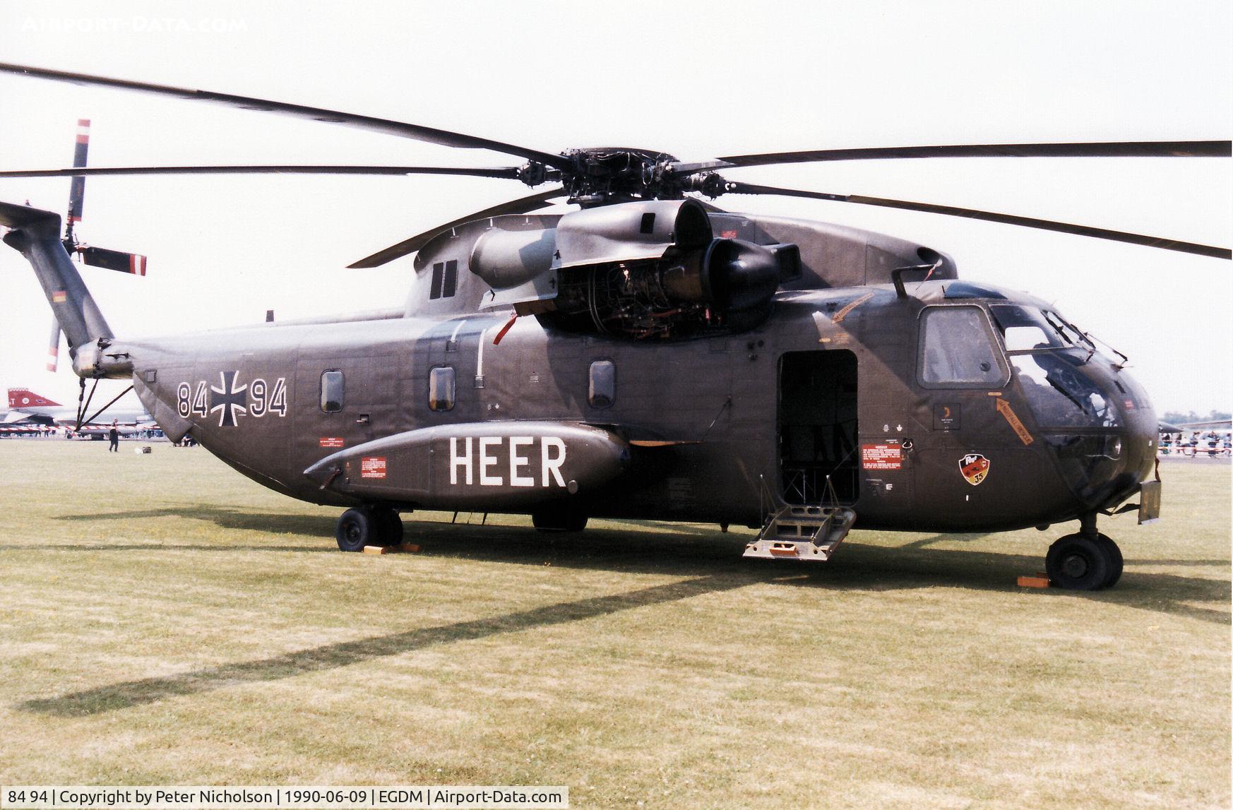 84 94, Sikorsky (VFW-Fokker) CH-53G C/N V65-092, CH-53G Stallion, callsign Mission 8494, of German Army's HFR-35 in the static park at the 1990 Boscombe Down Battle of Britain 50th Anniversary Airshow.