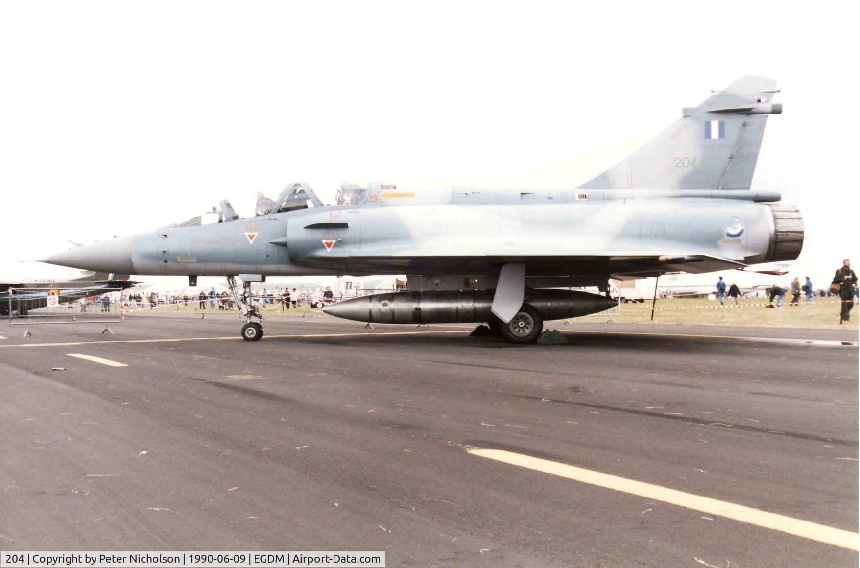 204, Dassault Mirage 2000BG C/N 233, Mirage 2000BG of 332 Mira Hellenic Air Force in the static park at the 1990 Boscombe Down Battle of Britain 50th Anniversary Airshow.