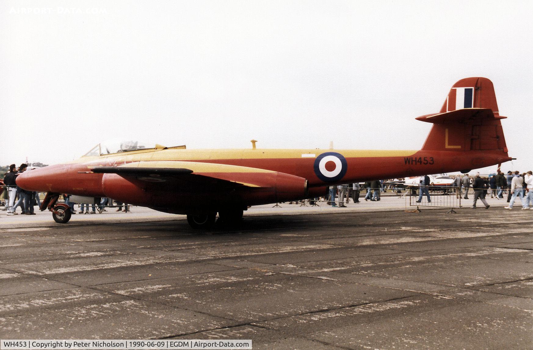 WH453, Gloster Meteor D.16 C/N G5/415582, Meteor D.16 operated by the Royal Aircraft Establishment Llanbedr on display at the 1990 Boscombe Down Battle of Britain 50th Anniversary Airshow.