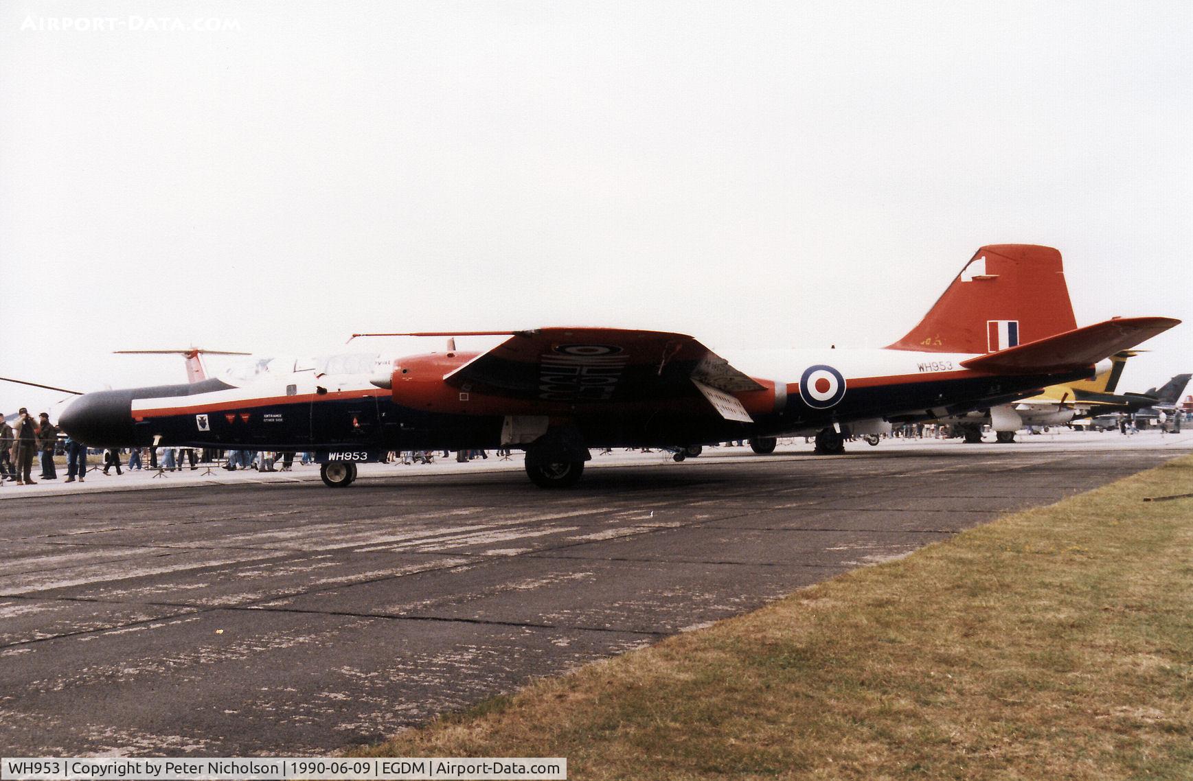 WH953, English Electric Canberra B.6 C/N SH1678, Canberra B.6, callsign Blackbox 1, of the Royal Aircraft Establishment Bedford on display at the 1990 Boscombe Down Battle of Britain 50th Anniversary Airshow.