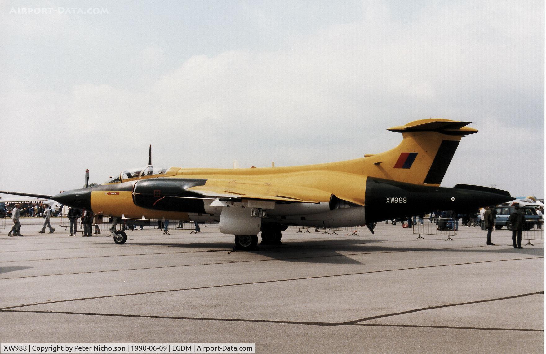 XW988, 1974 Hawker Siddeley Buccaneer S.2B C/N B3-03-72, Buccaneer S.2B of the Royal Aircraft Establishment Farnborough on loan to A&AEE on display at the 1990 Boscombe Down Battle of Britain 50th Anniversary Airshow.