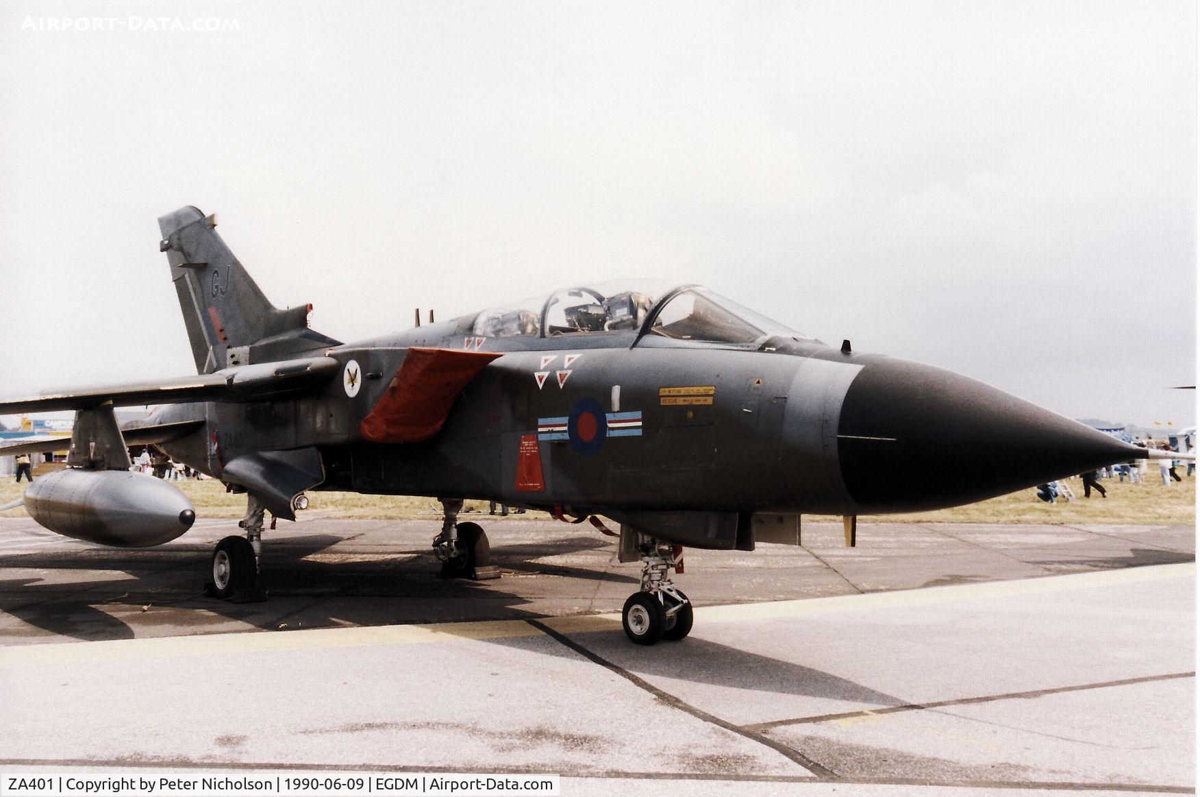 ZA401, 1982 Panavia Tornado GR.1A C/N 206/BS068/2207, Another view of the 20 Squadron Tornado GR.1A in the static park at the 1990 Boscombe Down Battle of Britain 50th Anniversary Airshow.