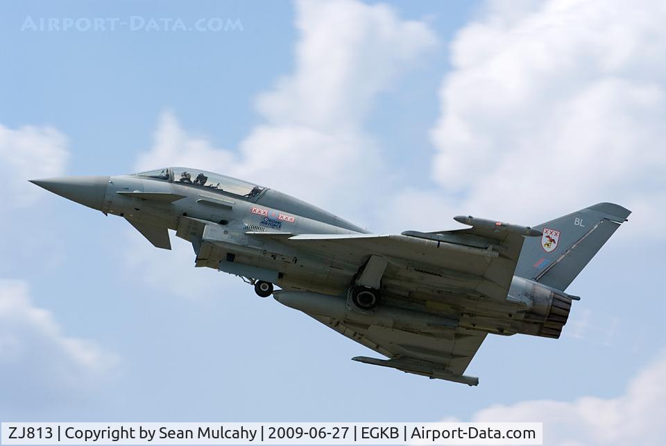 ZJ813, 2005 Eurofighter EF-2000 Typhoon T1 C/N 0091/BT014, ZJ813, a Eurofighter Typhoon T1 of 29sqn Royal Air Force, seen during its take off at the Biggin Hill International Air Fair June 27th 2009, Biggin Hill Airport, Kent, U.K.