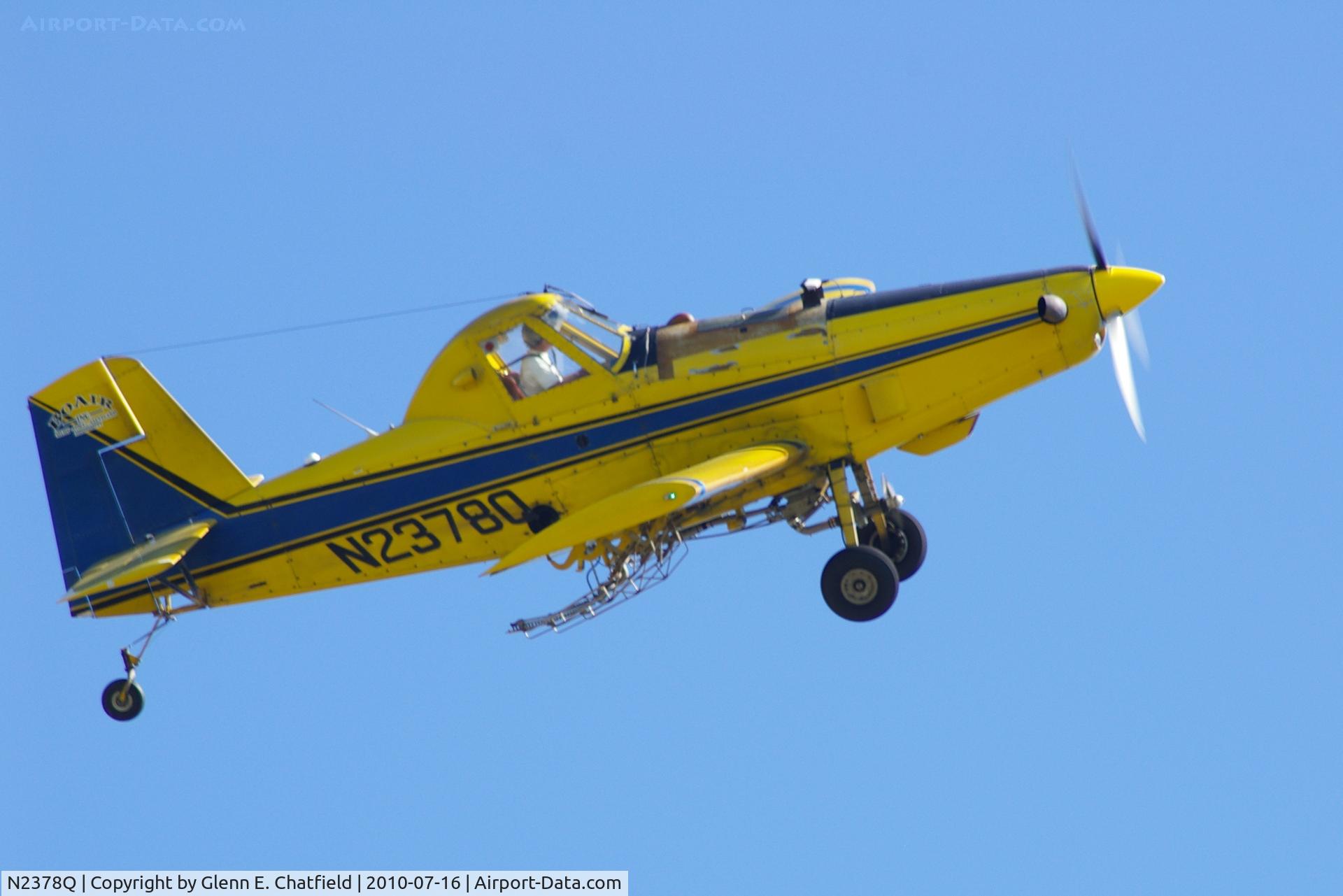 N2378Q, 1982 Air Tractor Inc AT-301 C/N 301-0454, Working the field just west of my neighborhood.  Now watching from my front yard in North Liberty Iowa