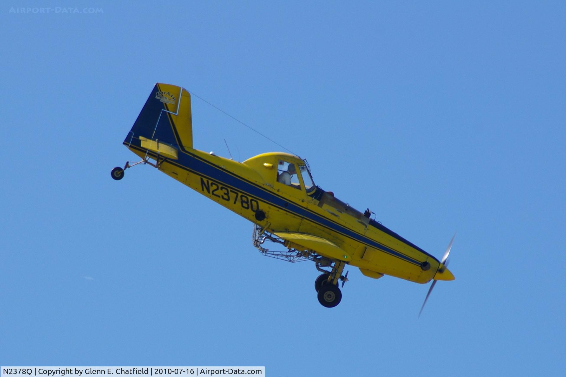 N2378Q, 1982 Air Tractor Inc AT-301 C/N 301-0454, Working the field just west of my neighborhood.  Now watching from my front yard in North Liberty Iowa