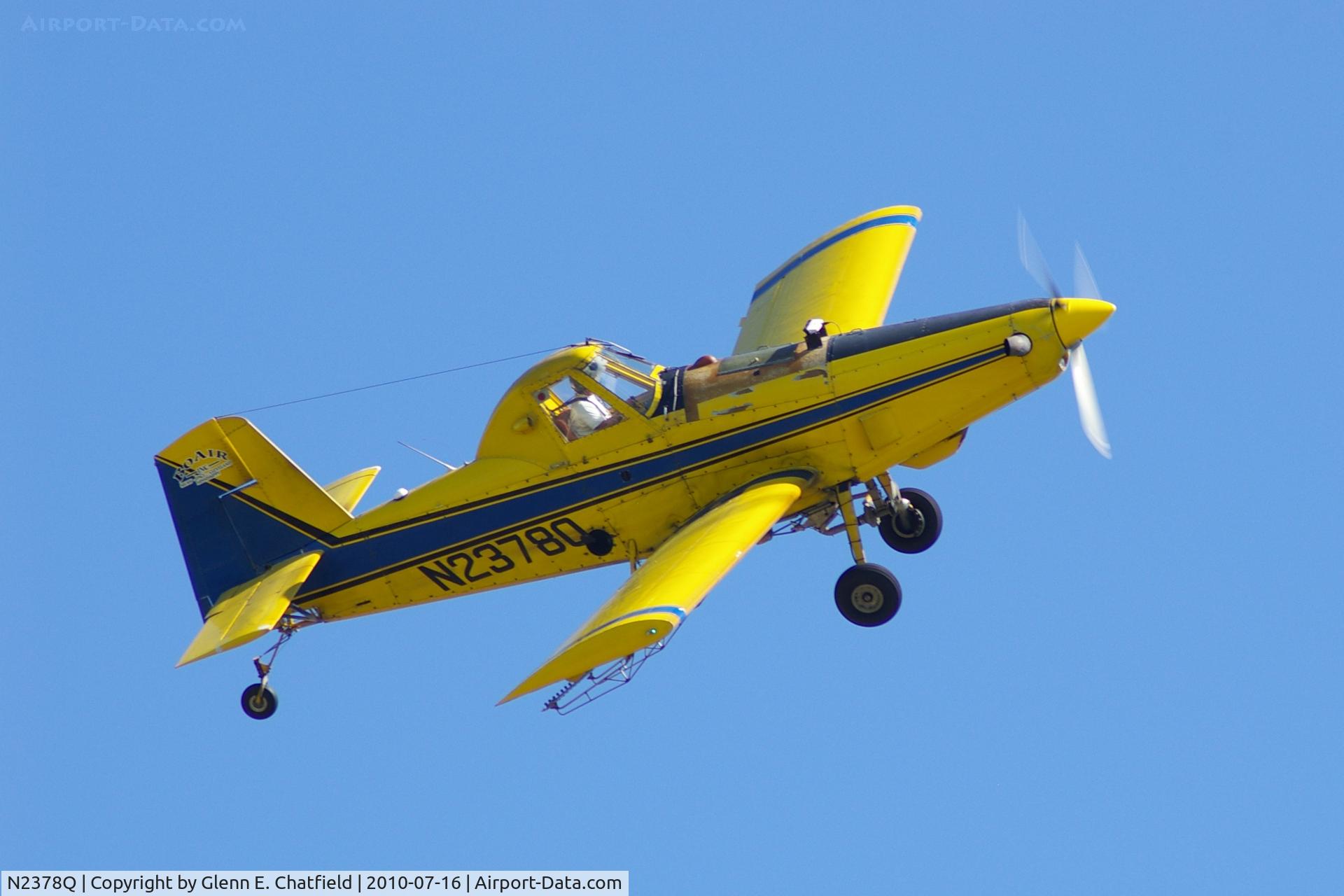 N2378Q, 1982 Air Tractor Inc AT-301 C/N 301-0454, Working the field just west of my neighborhood.  Now watching from my front yard in North Liberty Iowa.