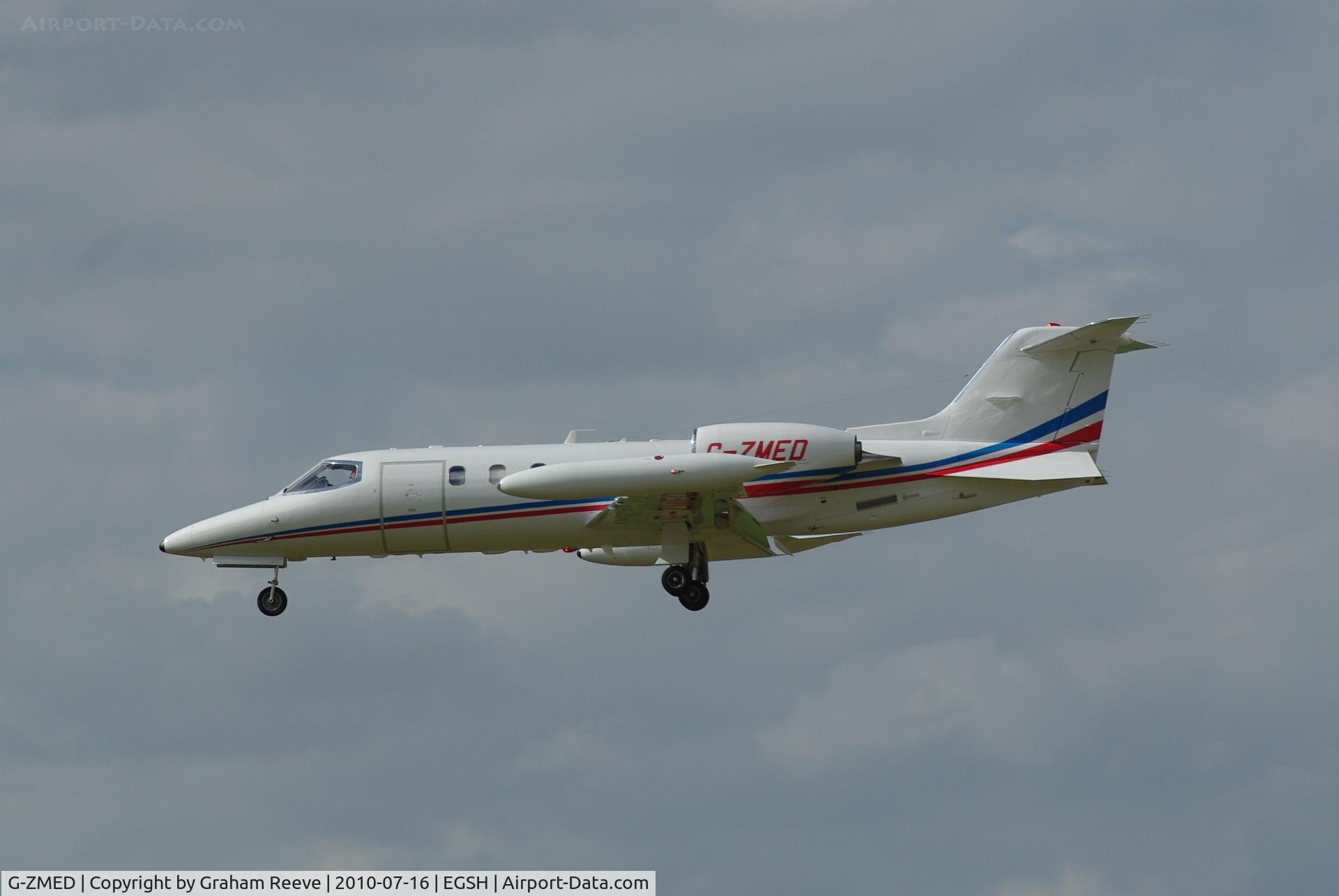 G-ZMED, 1990 Learjet 35A C/N 35A-656, Landing at Norwich.