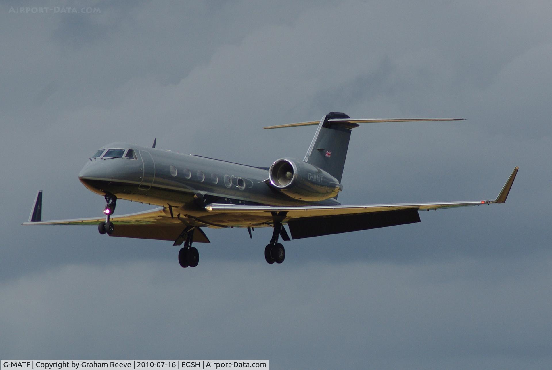 G-MATF, 1989 Gulfstream Aerospace G-IV C/N 1109, Landing at Norwich.