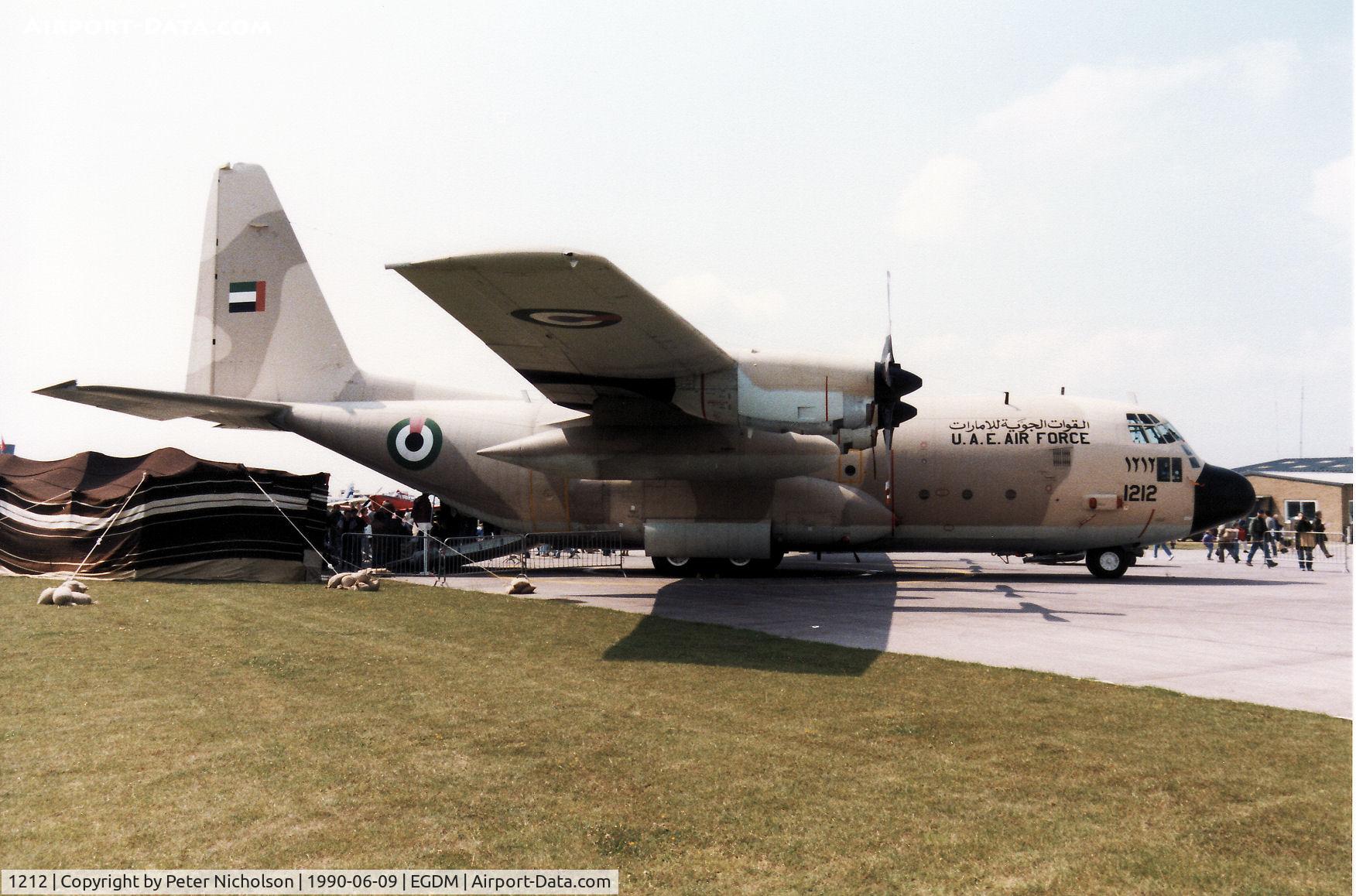 1212, 1984 Lockheed C-130H Hercules C/N 382-4985, C-130H Hercules, callsign Uniforce 1212, of Western Air Command United Arab Emirates Air Force on display at the 1990 Boscombe Down Battle of Britain 50th Amnniversary Airshow.