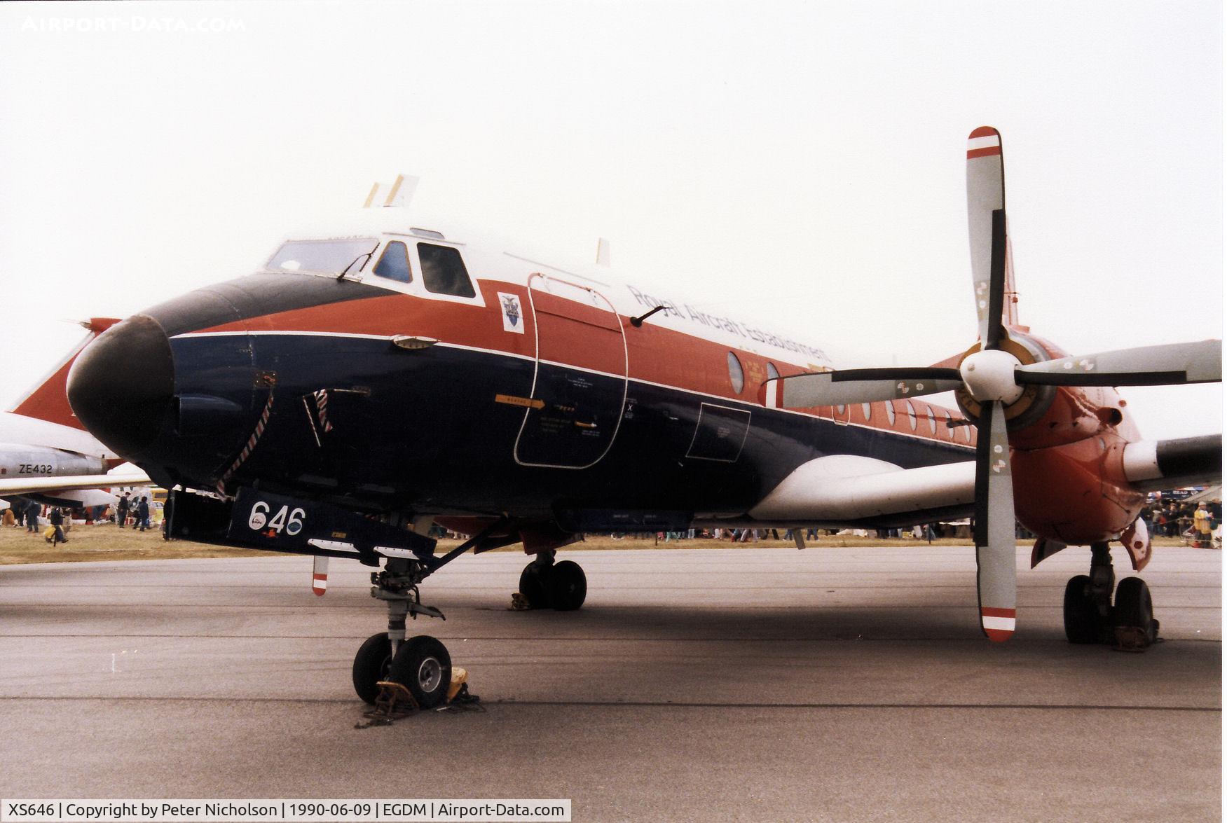 XS646, 1967 Hawker Siddeley HS-780 Andover C1 C/N Set 30, Andover C.1, callsign Nugget 22, of the Royal Aircraft Establishment Farnborough on display at the 1990 Boscombe Down Battle of Britain 50th Anniversary Airshow.