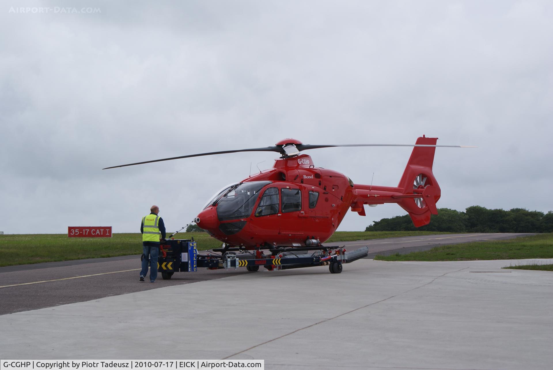 G-CGHP, 2009 Eurocopter EC-135T-2 C/N 0848, On helilift, transpotred to the hangar