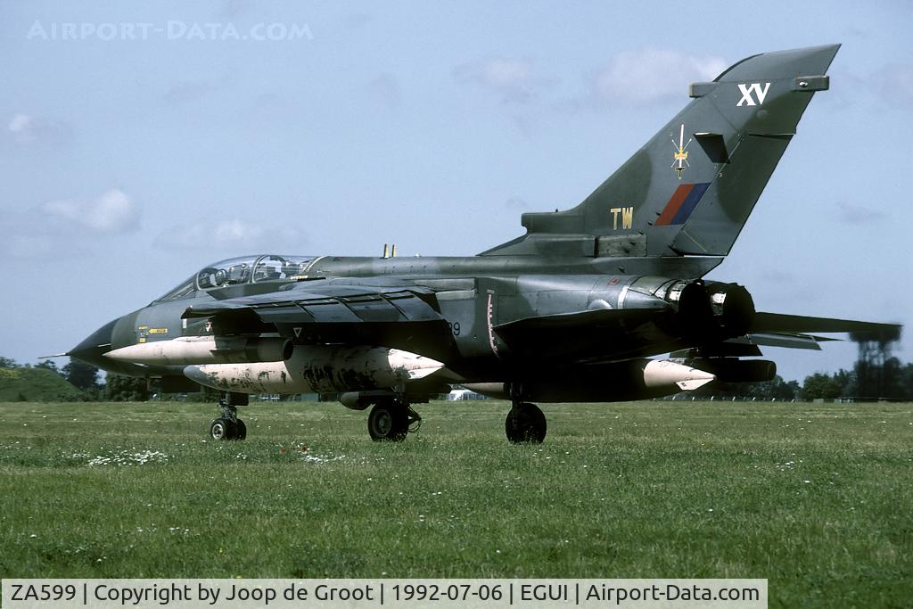 ZA599, 1982 Panavia Tornado GR.1 C/N 120/BT025/3063, When 45 Sq disbanded TWCU took over the number plate of 15 Sq. For a short periode afterwards the TWCU emblem remained in place.