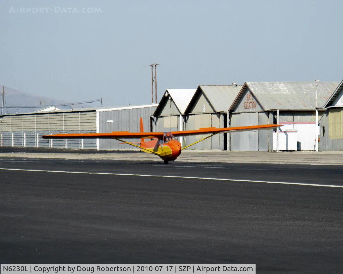 N6230L, 1964 Schweizer SGU 2-22E C/N 182, 1964 Schweizer SGU-2-22E Glider, touchdown Rwy 22 exactly on centerline, wing spoilers up