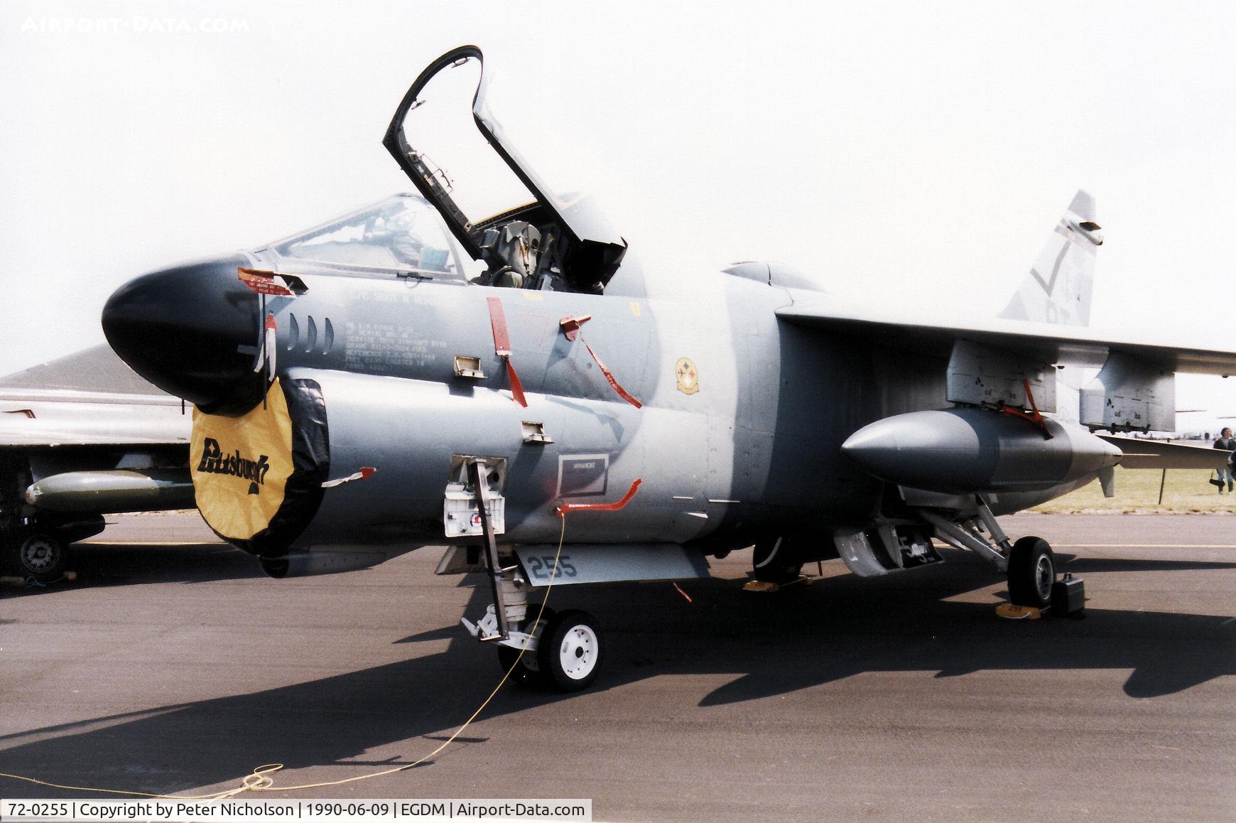 72-0255, 1970 LTV A-7D Corsair II C/N D-377, A-7D Corsair, callsign Steel 72, of Pennsylvania Air National Guard's 146th Tactical Fighter Squadron on display at the 1990 Boscombe Down Battle of Britain 50th Anniversary Airshow.