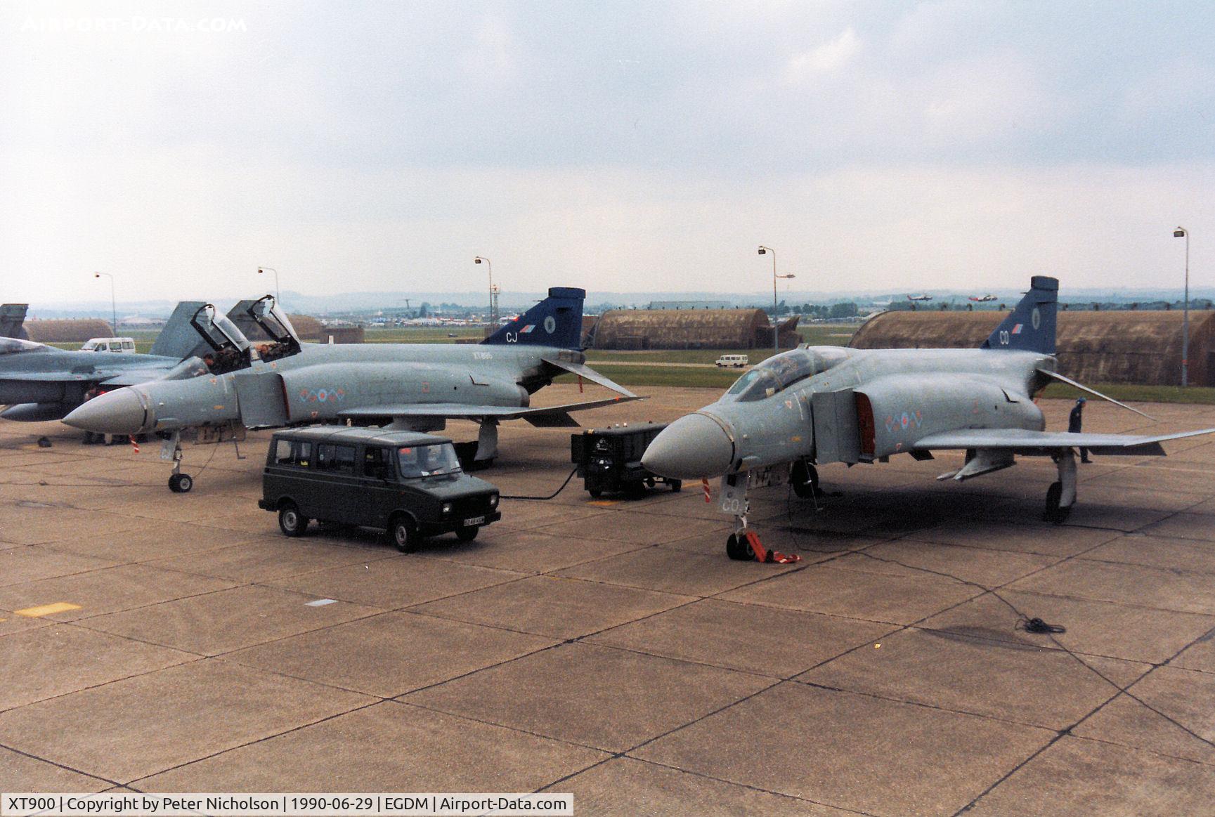 XT900, 1968 McDonnell Douglas Phantom FGR2 C/N 2516, Phantom FGR.2, callsign Phantom 1, of 228 Operational Conversion Unit alongside companion XT 895 on the flight-line at the 1990 Boscombe Down Battle of Britain 50th Anniversary Airshow.