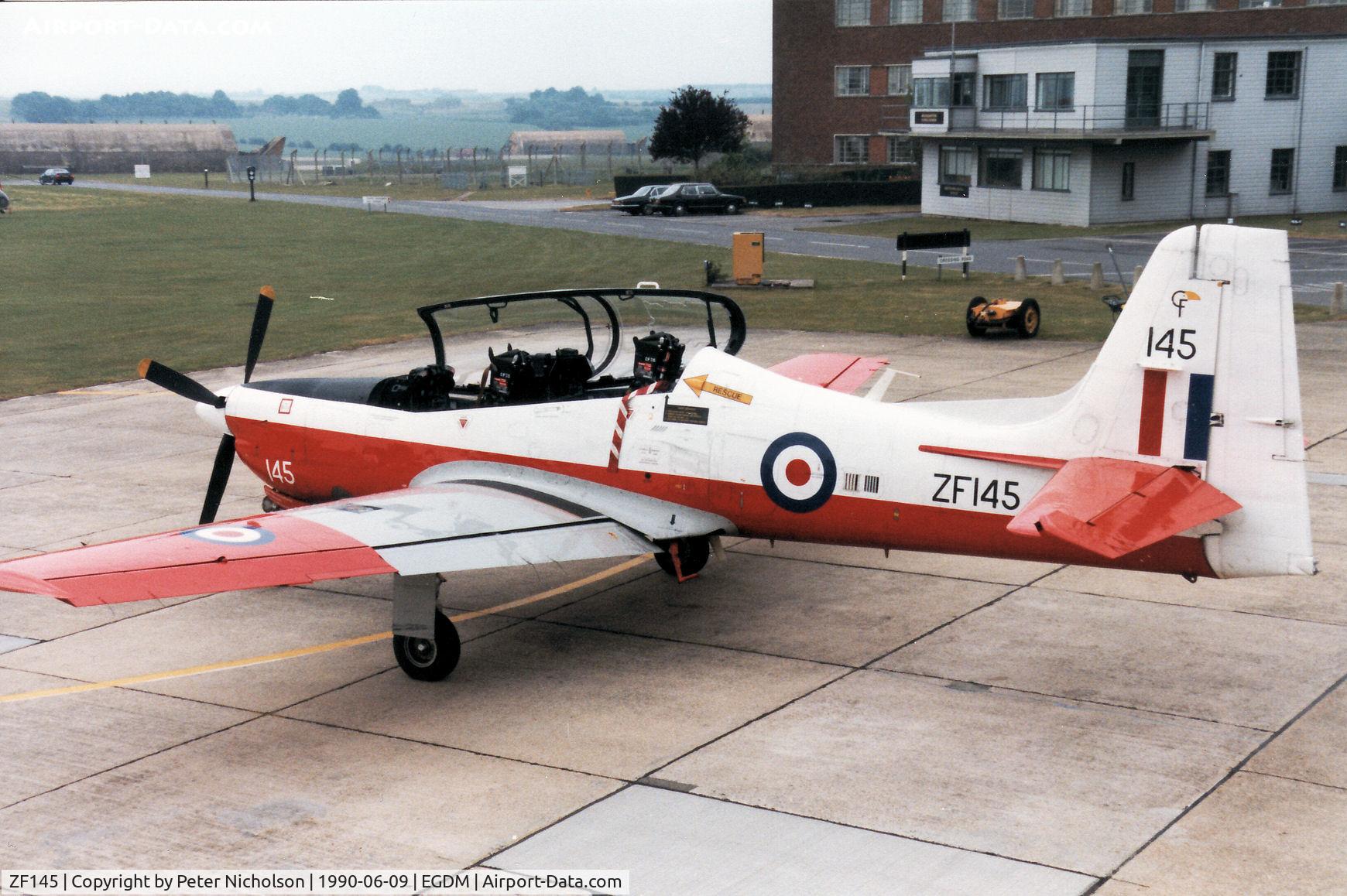 ZF145, 1988 Short S-312 Tucano T1 C/N S011/T11, Tucano T.1, callsign Embassy Topaz, of 7 Flying Training School at RAF Church Fenton on the flight-line at the 1990 Boscombe Down Battle of Britain 50th Anniversary Airshow.